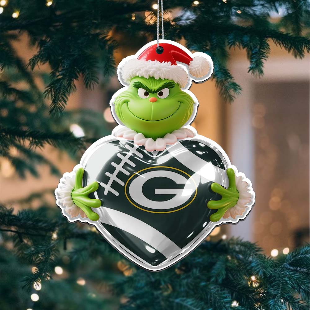Sportswearmerch Green Bay Packers NFL The Grinch x Christmas Acrylic Ornament Gift For Fan