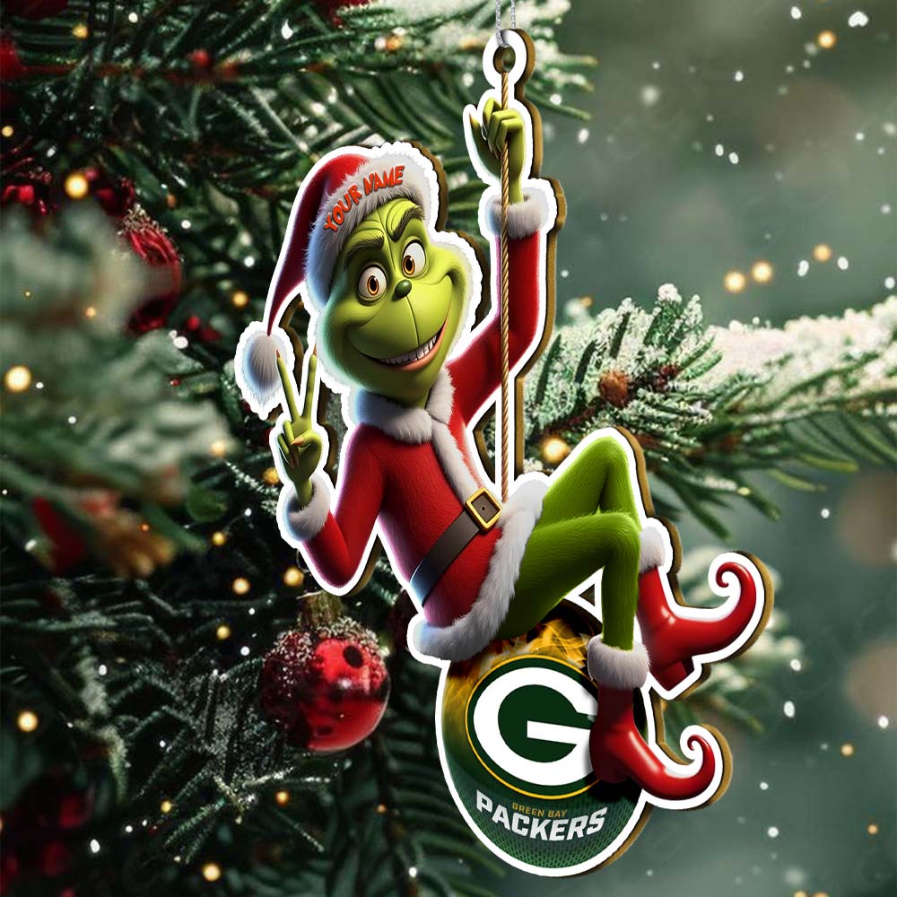 Sportswearmerch Green Bay Packers NFL The Grinch x Christmas Acrylic Ornament Gift For Fan