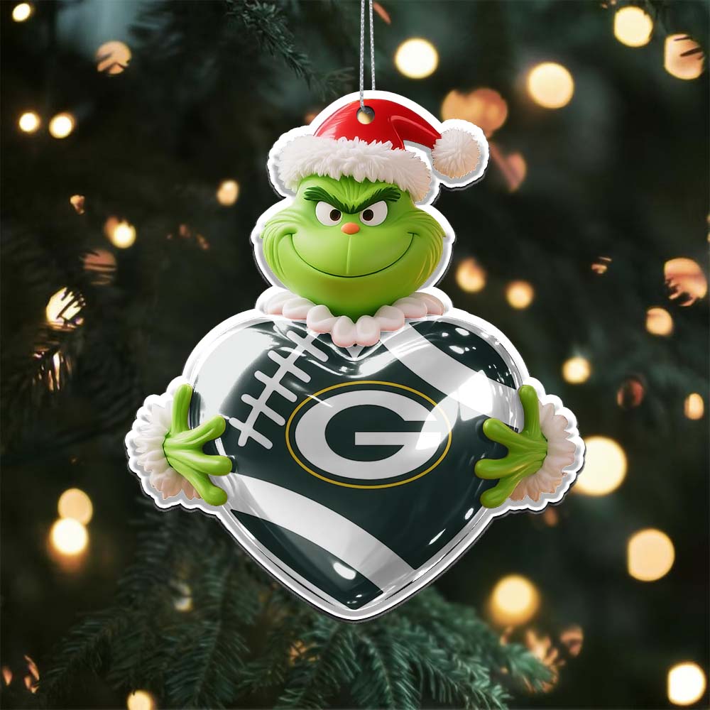 Sportswearmerch Green Bay Packers NFL The Grinch x Christmas Acrylic Ornament Gift For Fan