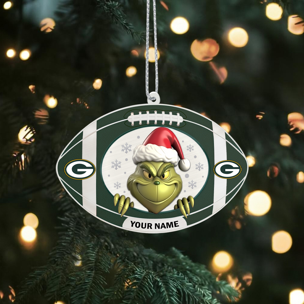 Sportswearmerch Green Bay Packers NFL The Grinch x Christmas Acrylic Ornament Gift For Fan