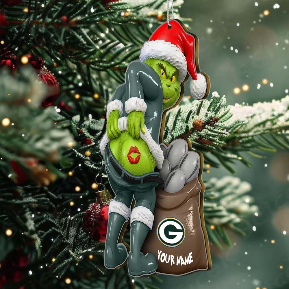 Sportswearmerch Green Bay Packers NFL The Grinch x Christmas Acrylic Ornament Gift For Fan