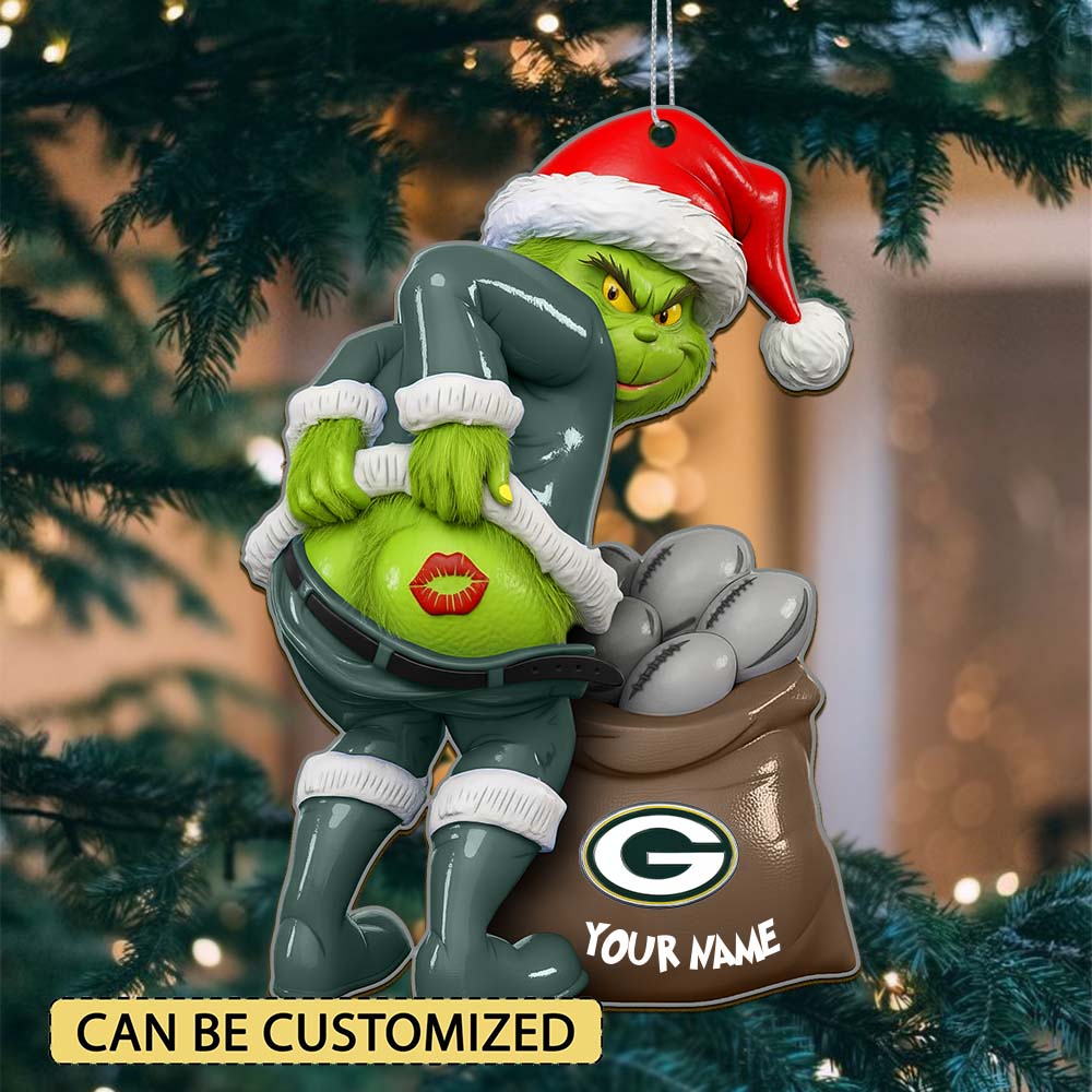 Sportswearmerch Green Bay Packers NFL The Grinch x Christmas Acrylic Ornament Gift For Fan