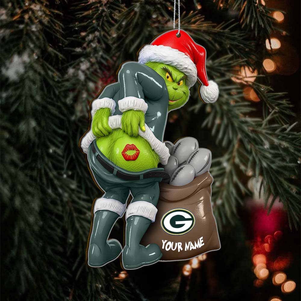Sportswearmerch Green Bay Packers NFL The Grinch x Christmas Acrylic Ornament Gift For Fan