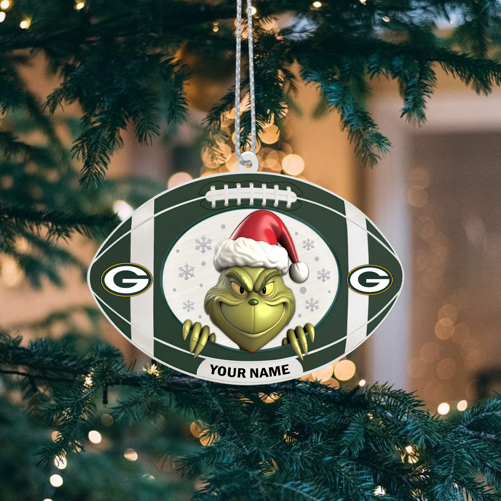 Sportswearmerch Green Bay Packers NFL The Grinch x Christmas Acrylic Ornament Gift For Fan