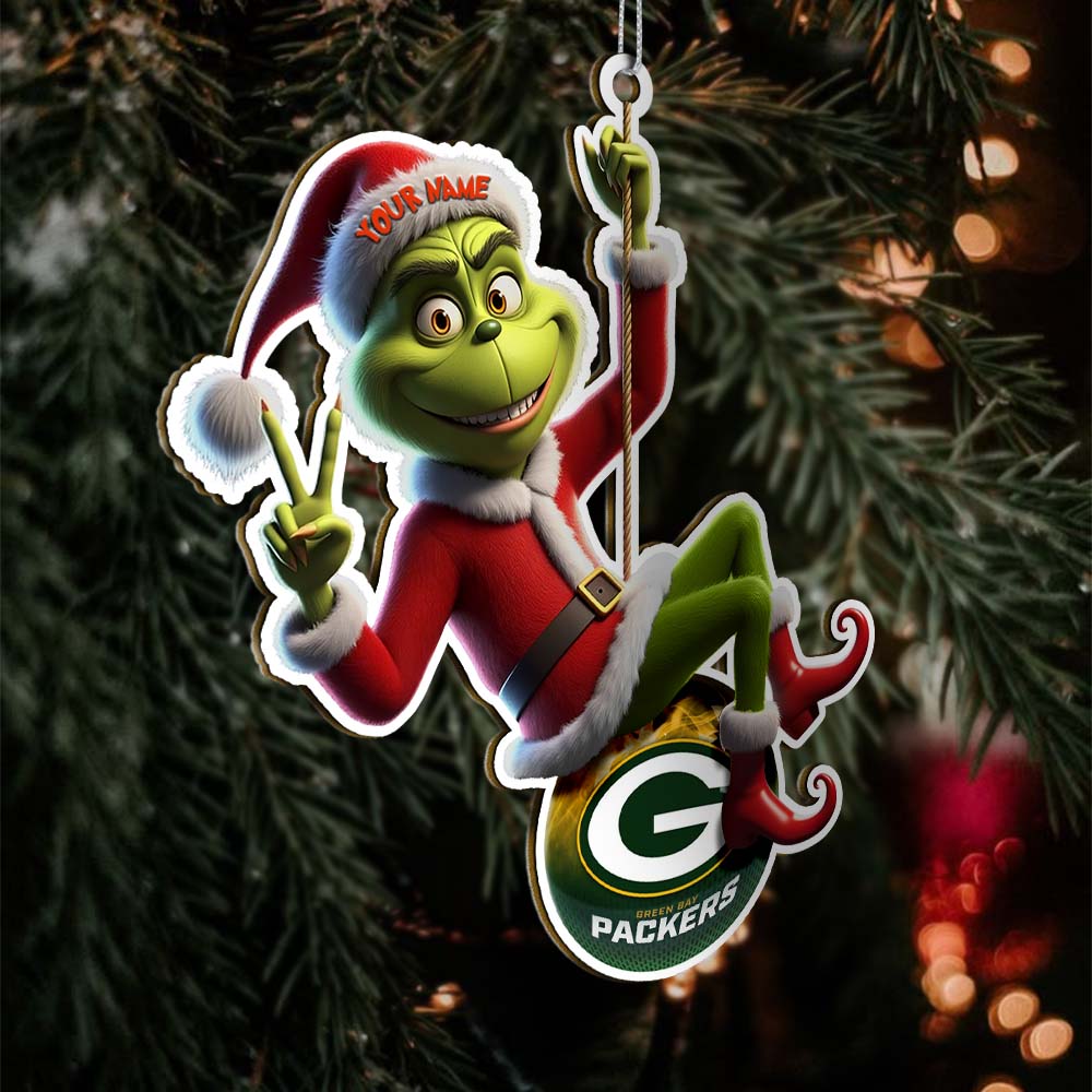 Sportswearmerch Green Bay Packers NFL The Grinch x Christmas Acrylic Ornament Gift For Fan
