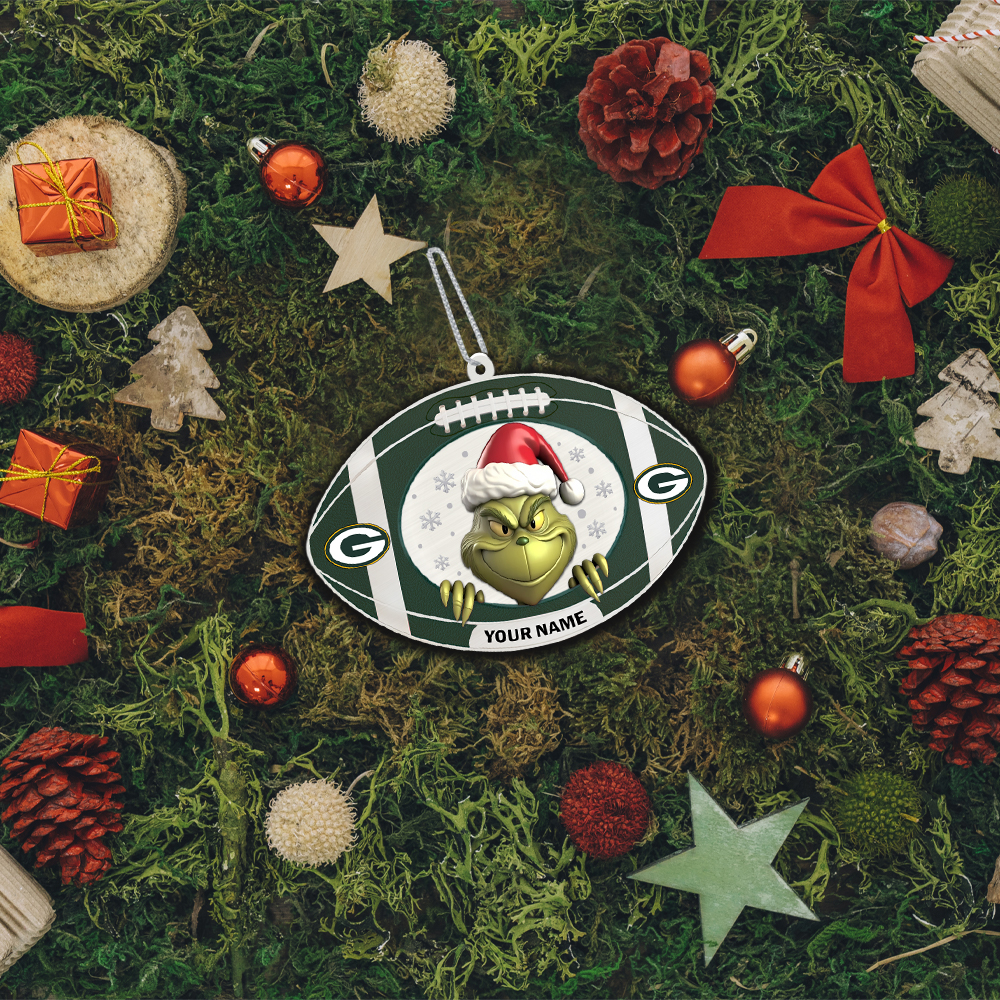 Sportswearmerch Green Bay Packers NFL The Grinch x Christmas Acrylic Ornament Gift For Fan