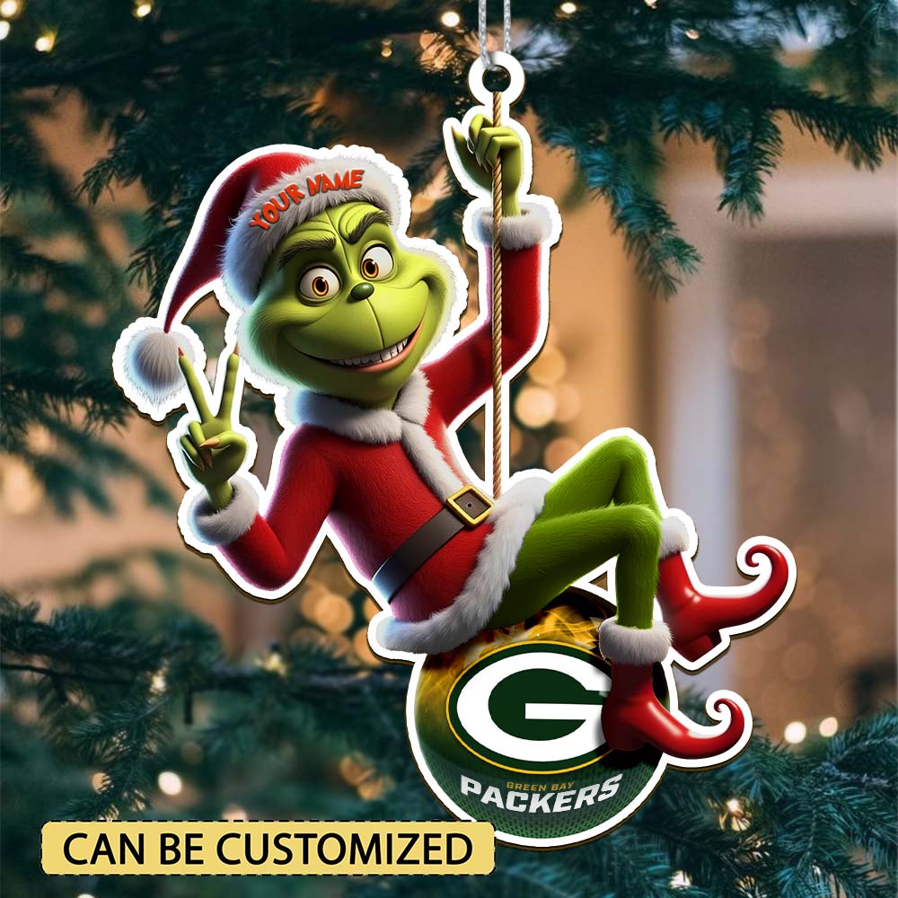 Sportswearmerch Green Bay Packers NFL The Grinch x Christmas Acrylic Ornament Gift For Fan