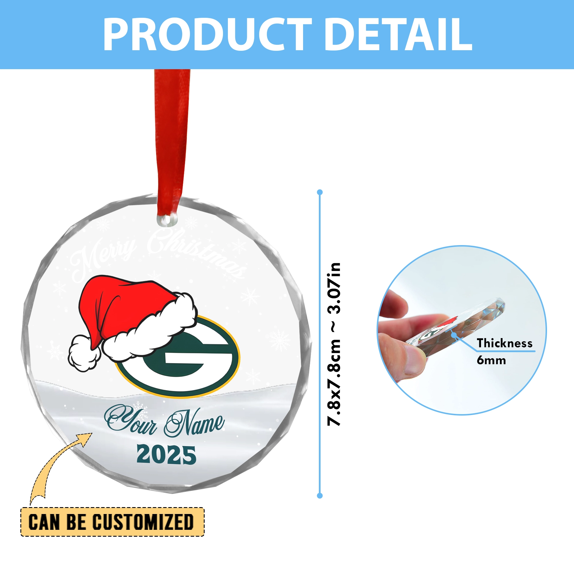 Sportswearmerch Green Bay Packers NFL x Christmas Glass Ornament Gift For Fan