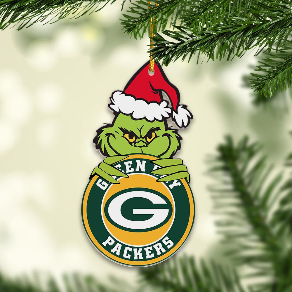 Sportswearmerch Green Bay Packers NFL x Grinch Christmas Acrylic Ornament For Fans
