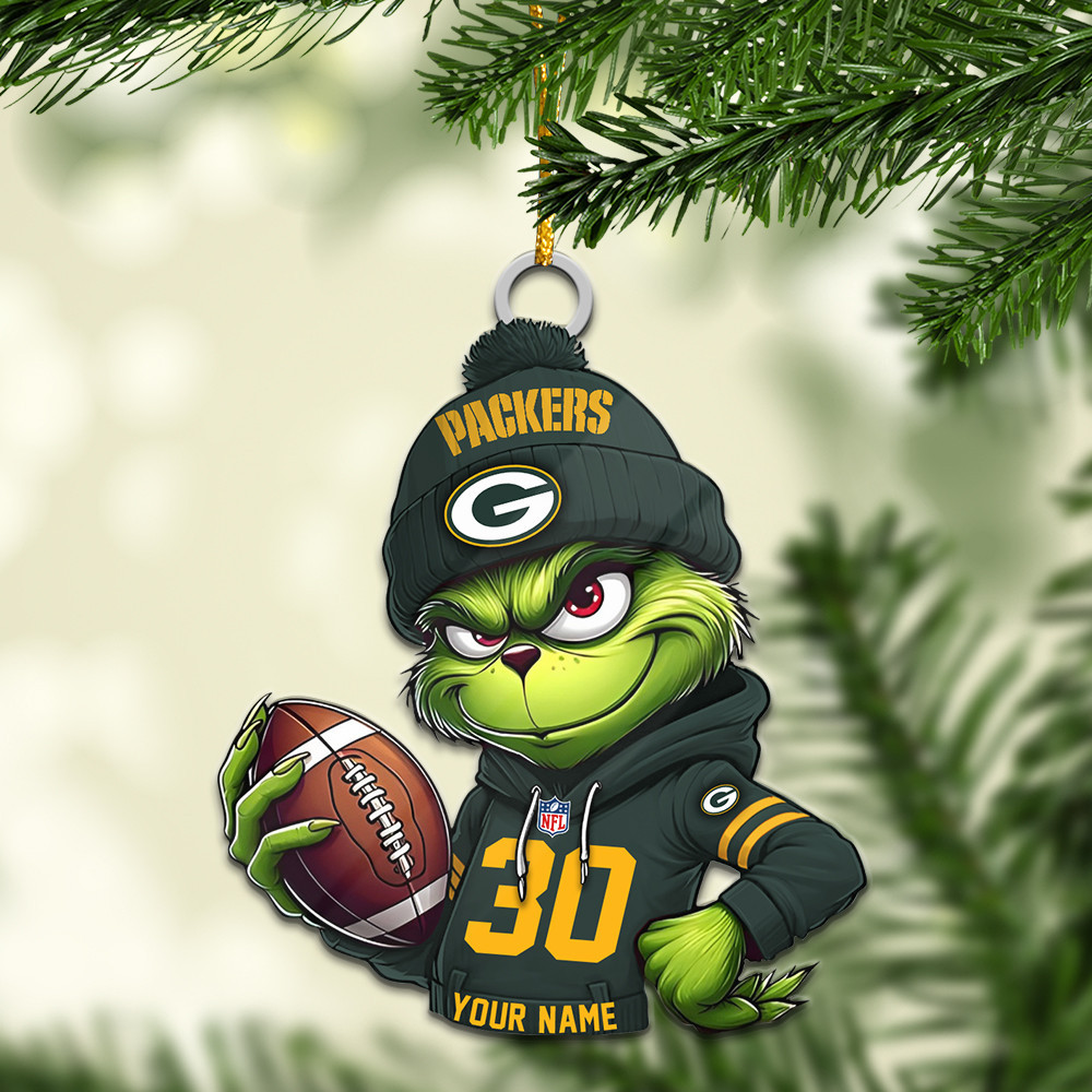 Sportswearmerch Green Bay Packers NFL x Grinch Christmas Acrylic Ornament For Fans