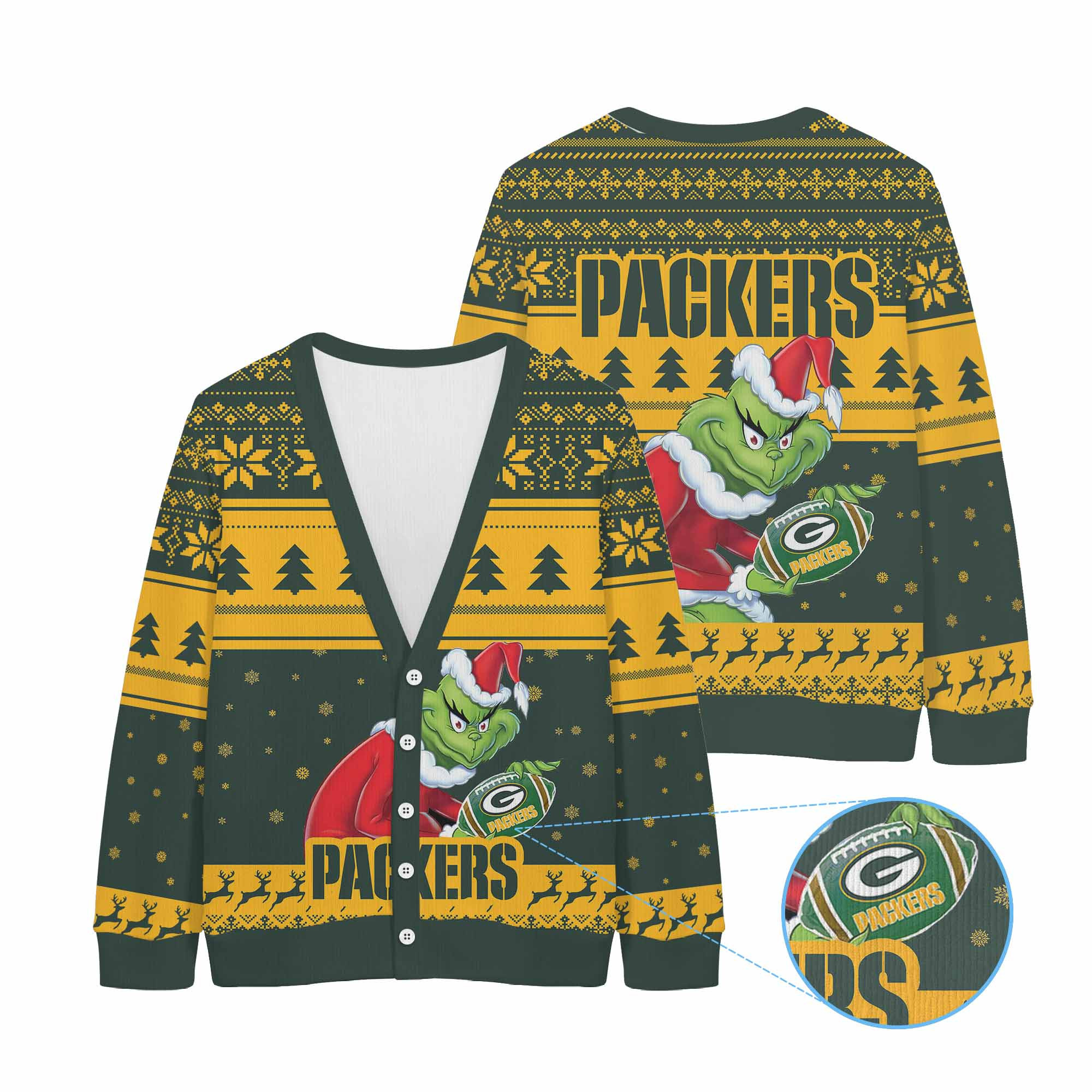 Sportswearmerch Green Bay Packers NFL x Grinch Christmas Cardigan For Fan