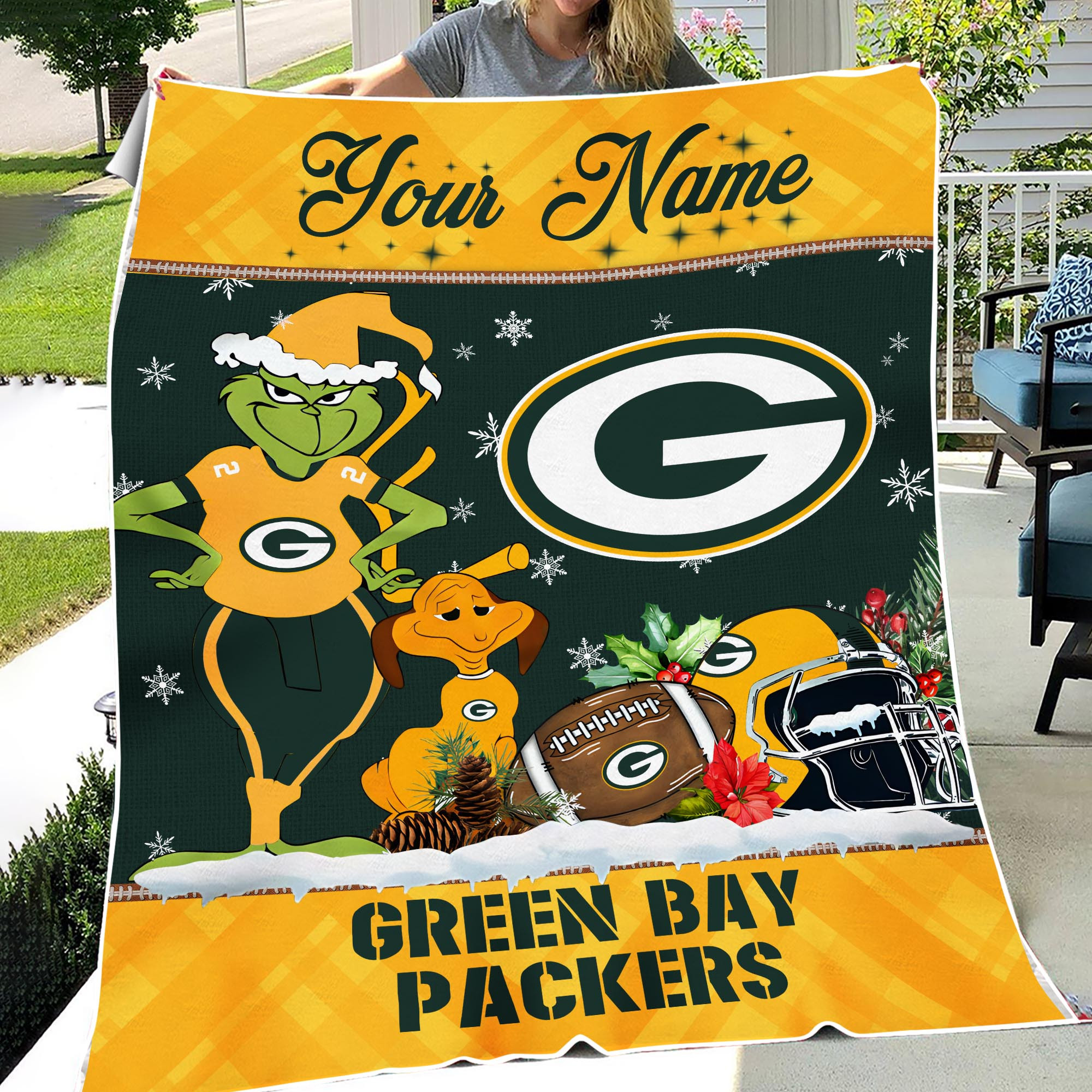Sportswearmerch Green Bay Packers NFL x Grinch Christmas Fleece Blanket For Fan