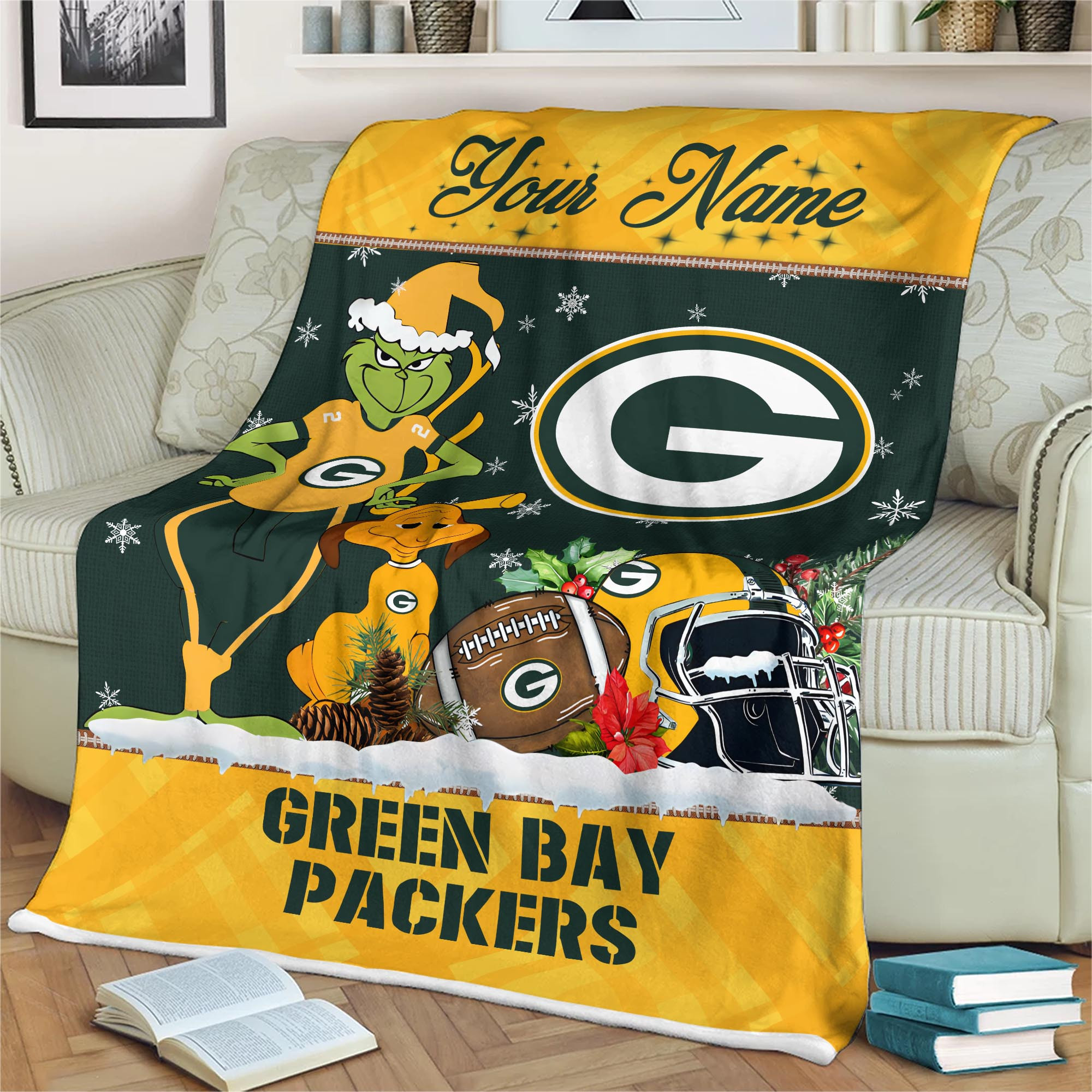 Sportswearmerch Green Bay Packers NFL x Grinch Christmas Fleece Blanket For Fan