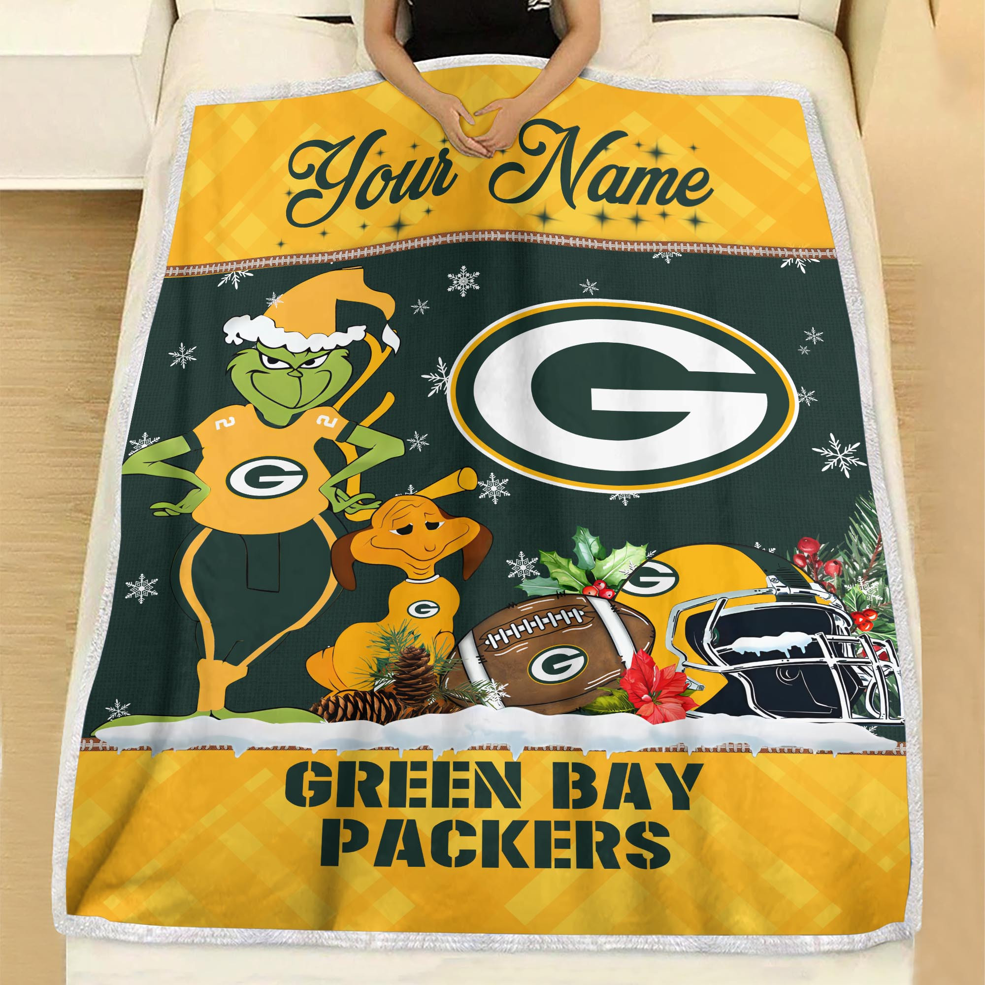 Sportswearmerch Green Bay Packers NFL x Grinch Christmas Fleece Blanket For Fan