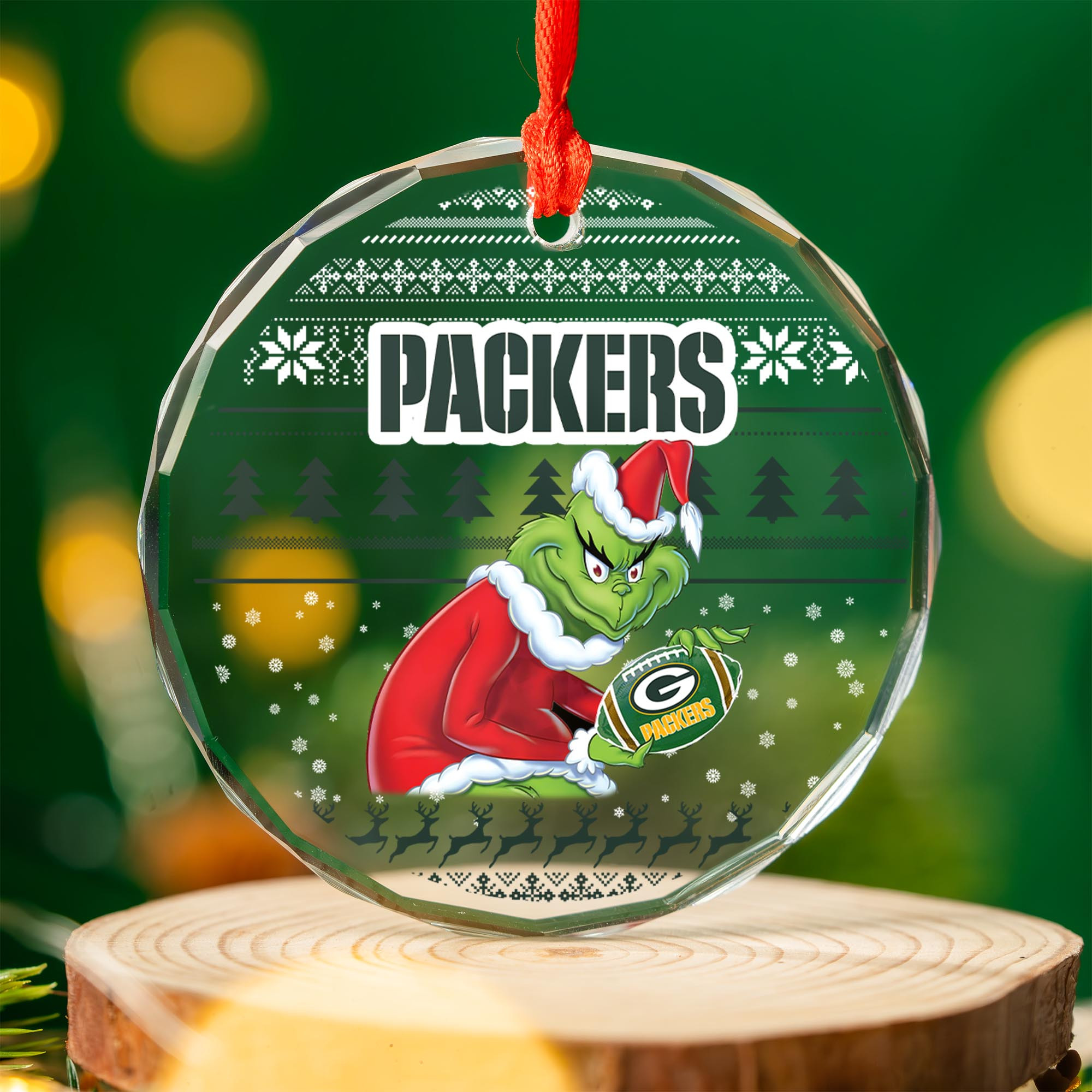 Sportswearmerch Green Bay Packers NFL x Grinch Christmas Glass Ornament For Fans