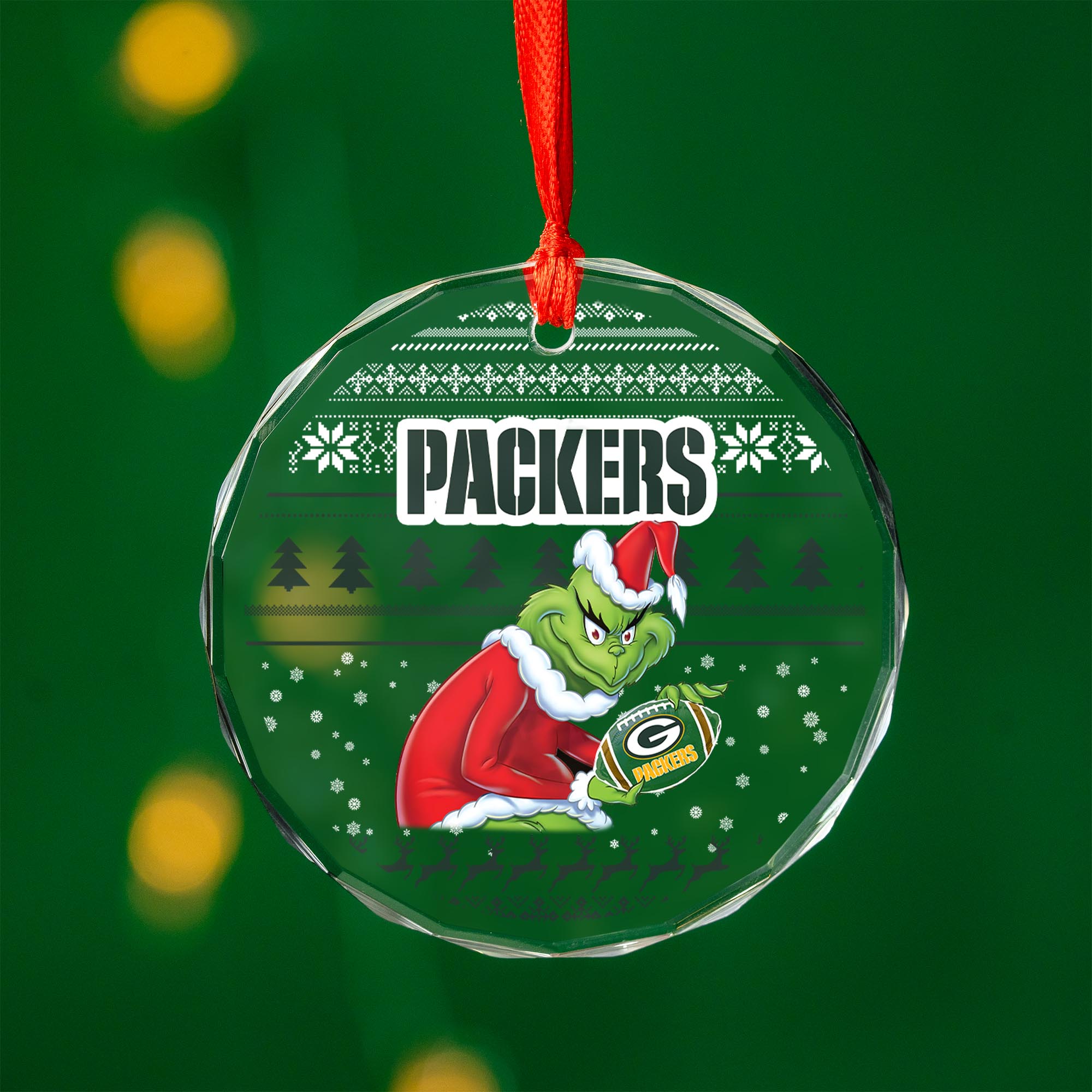 Sportswearmerch Green Bay Packers NFL x Grinch Christmas Glass Ornament For Fans