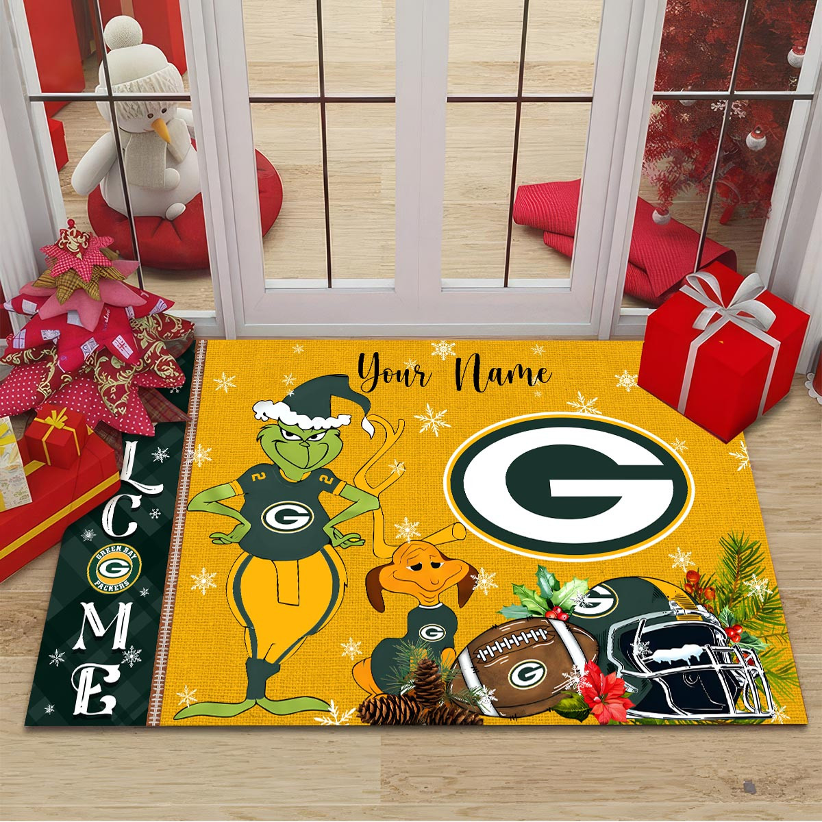 Sportswearmerch Green Bay Packers NFL x Grinch Christmas Welcome Football Doormat For Fan