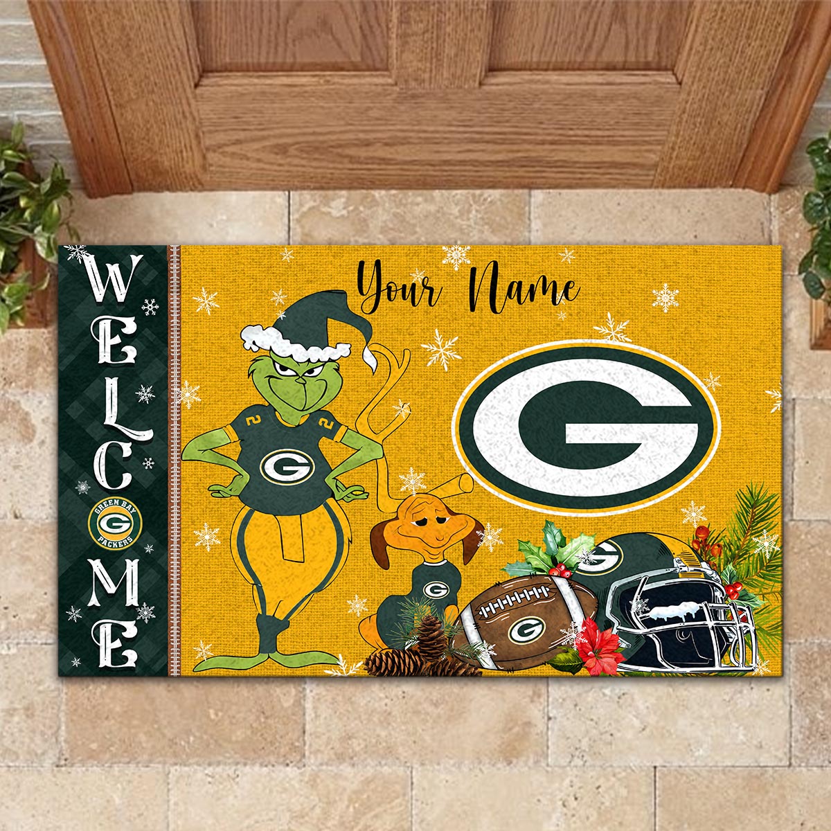 Sportswearmerch Green Bay Packers NFL x Grinch Christmas Welcome Football Doormat For Fan