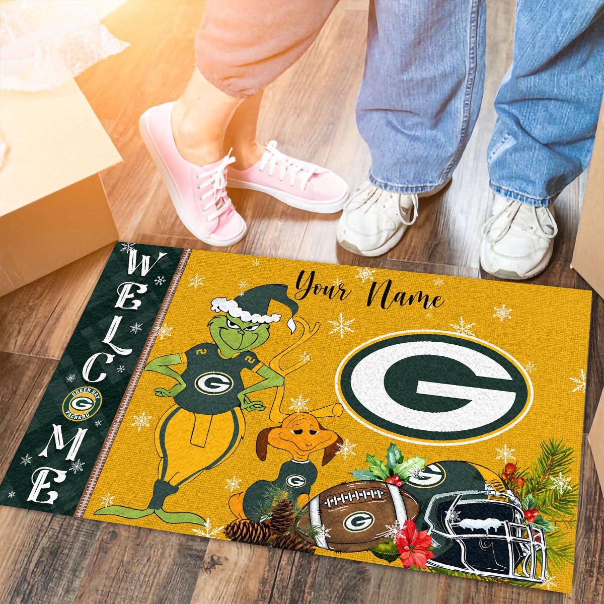 Sportswearmerch Green Bay Packers NFL x Grinch Christmas Welcome Football Doormat For Fan