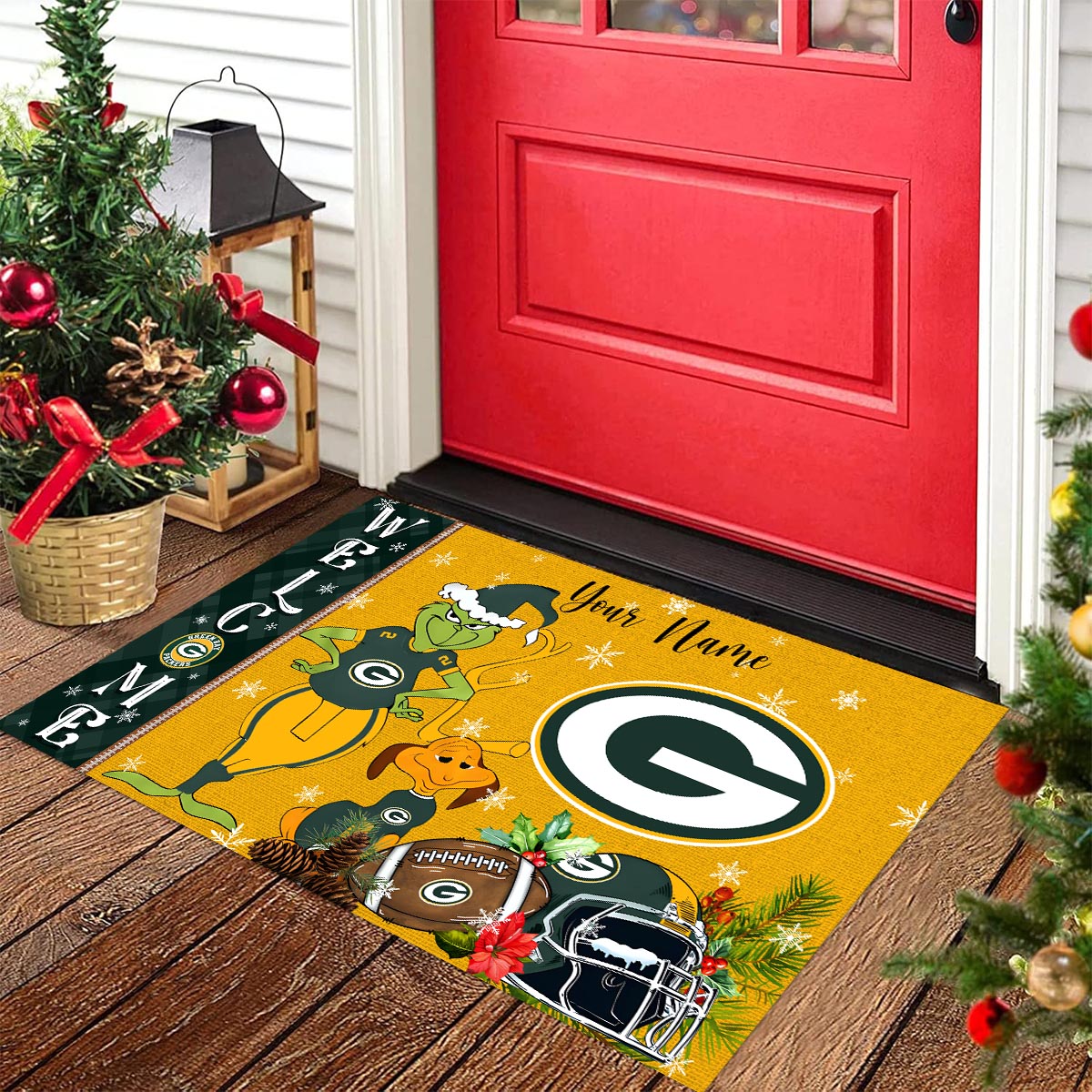 Sportswearmerch Green Bay Packers NFL x Grinch Christmas Welcome Football Doormat For Fan