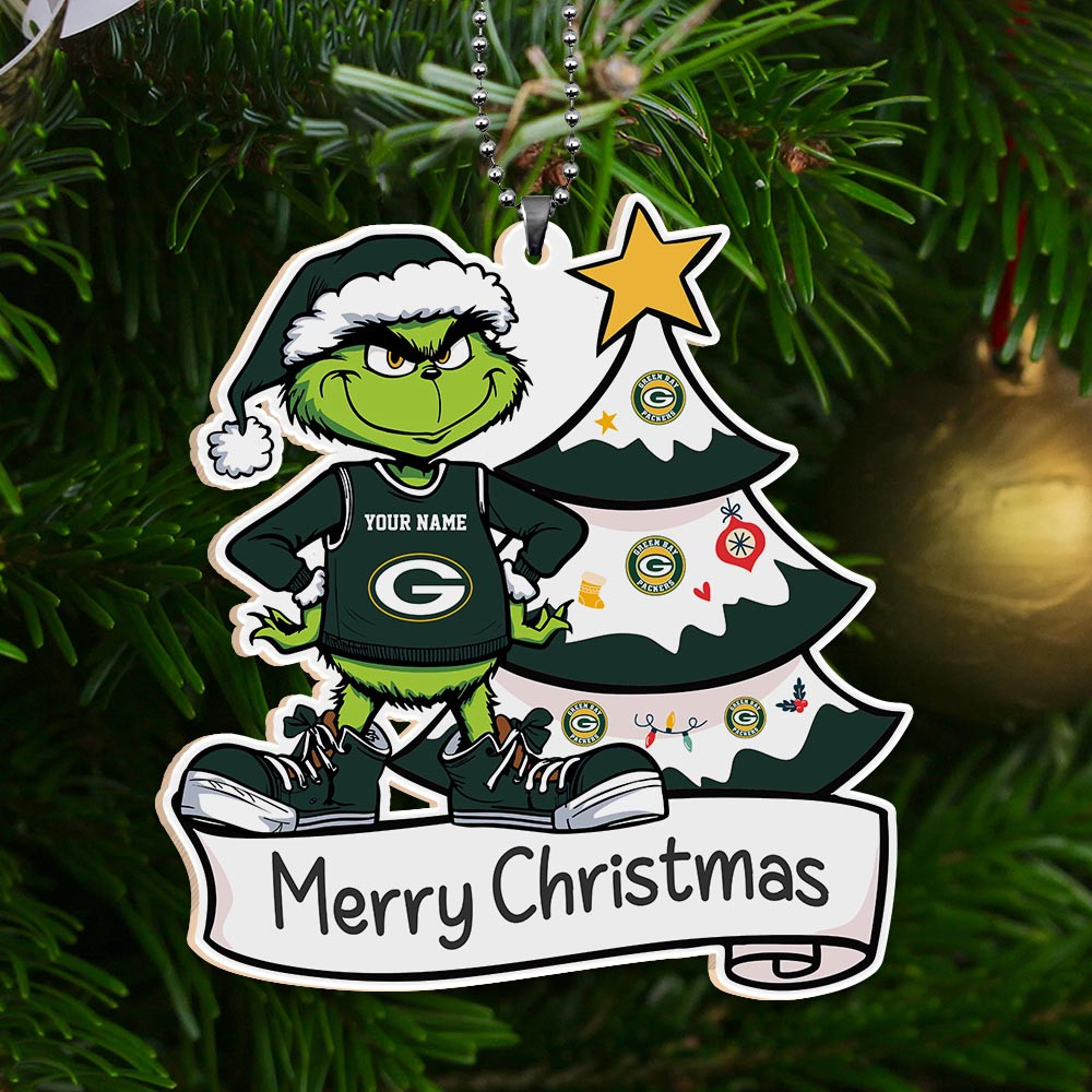 Sportswearmerch Green Bay Packers NFL x Grinch Merry Christmas Acrylic Ornament For Fans