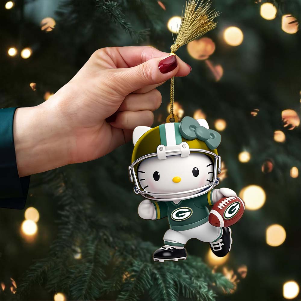Sportswearmerch Green Bay Packers NFL x Hello Kitty Personalized Acrylic Ornament Gift For Fans