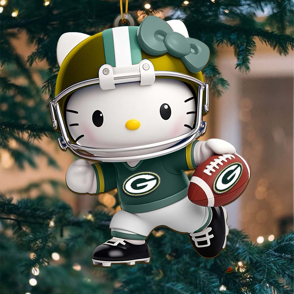 Sportswearmerch Green Bay Packers NFL x Hello Kitty Personalized Acrylic Ornament Gift For Fans