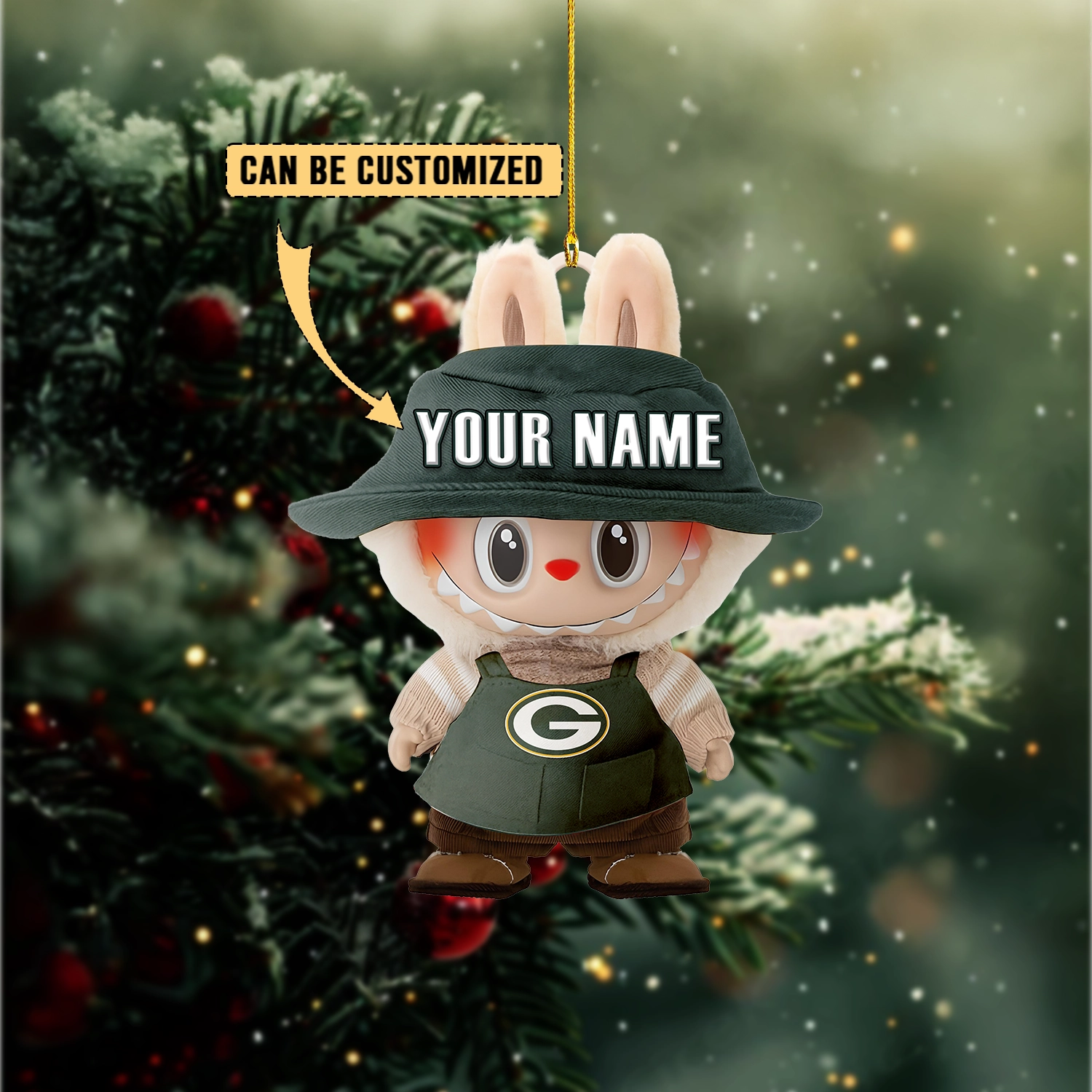 Sportswearmerch Green Bay Packers NFL x Labubu Christmas Personalized Acrylic Ornament Gift For Fans
