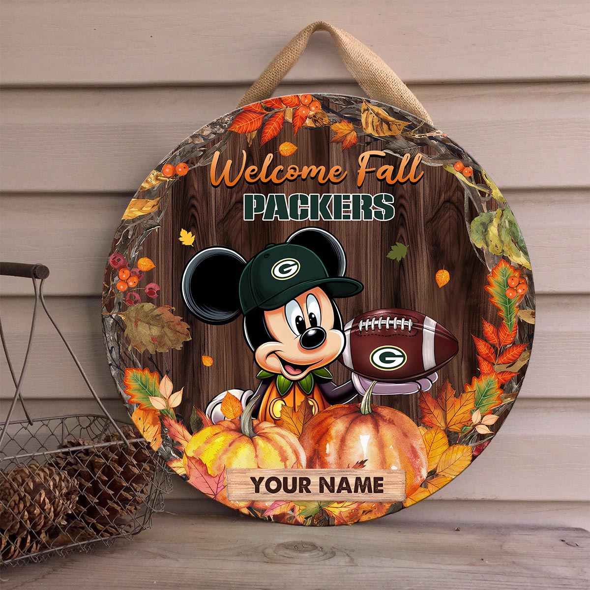 Sportswearmerch Green Bay Packers NFL x Mickey Round Wooden Sign For Fan