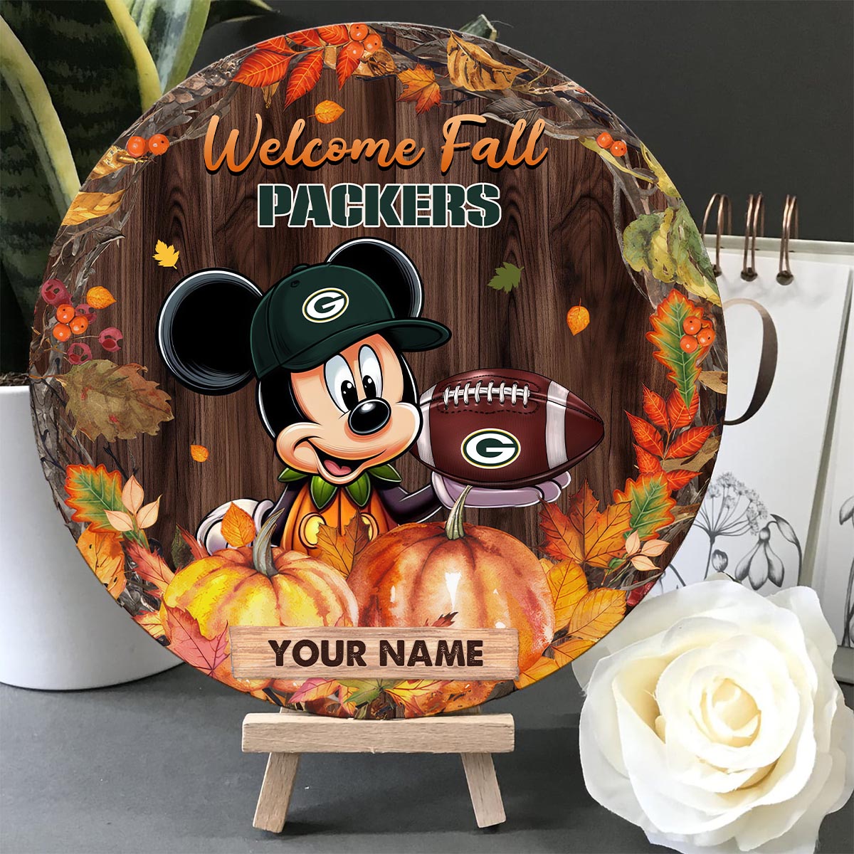 Sportswearmerch Green Bay Packers NFL x Mickey Round Wooden Sign For Fan