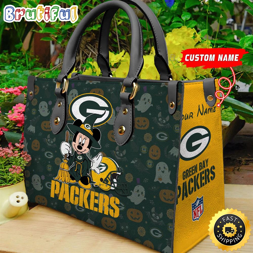 Sportswearmerch Green Bay Packers NFL x Minnie Halloween Leather Handbag For Fan