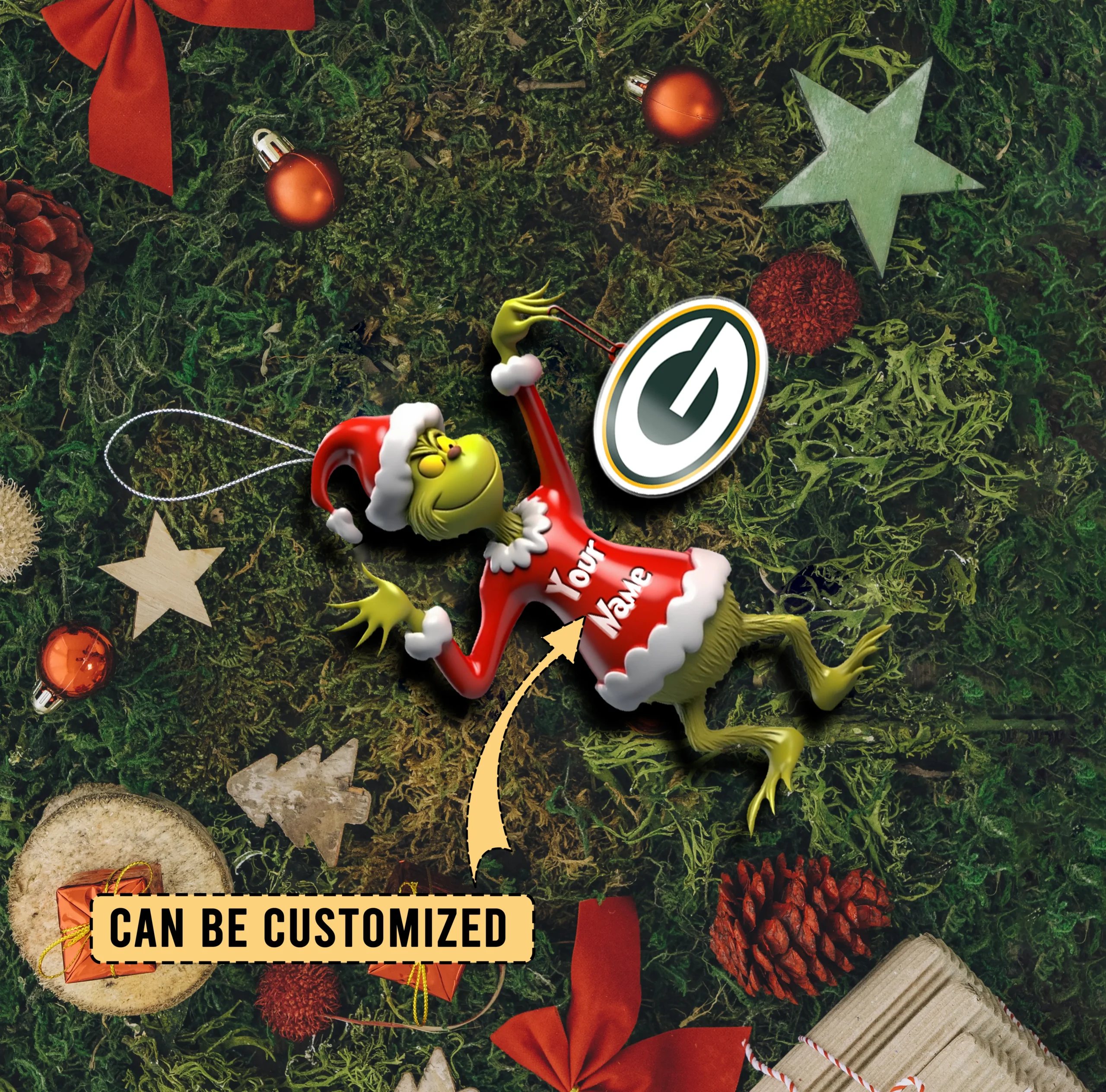 Sportswearmerch Green Bay Packers NFL x The Grinch Acrylic Ornament Gift For Fans