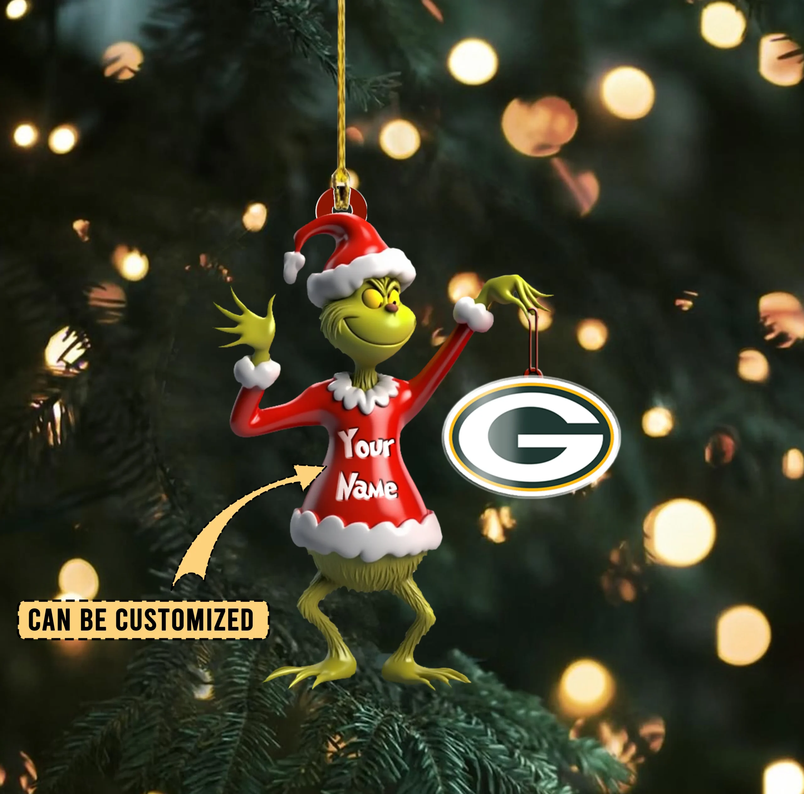 Sportswearmerch Green Bay Packers NFL x The Grinch Acrylic Ornament Gift For Fans