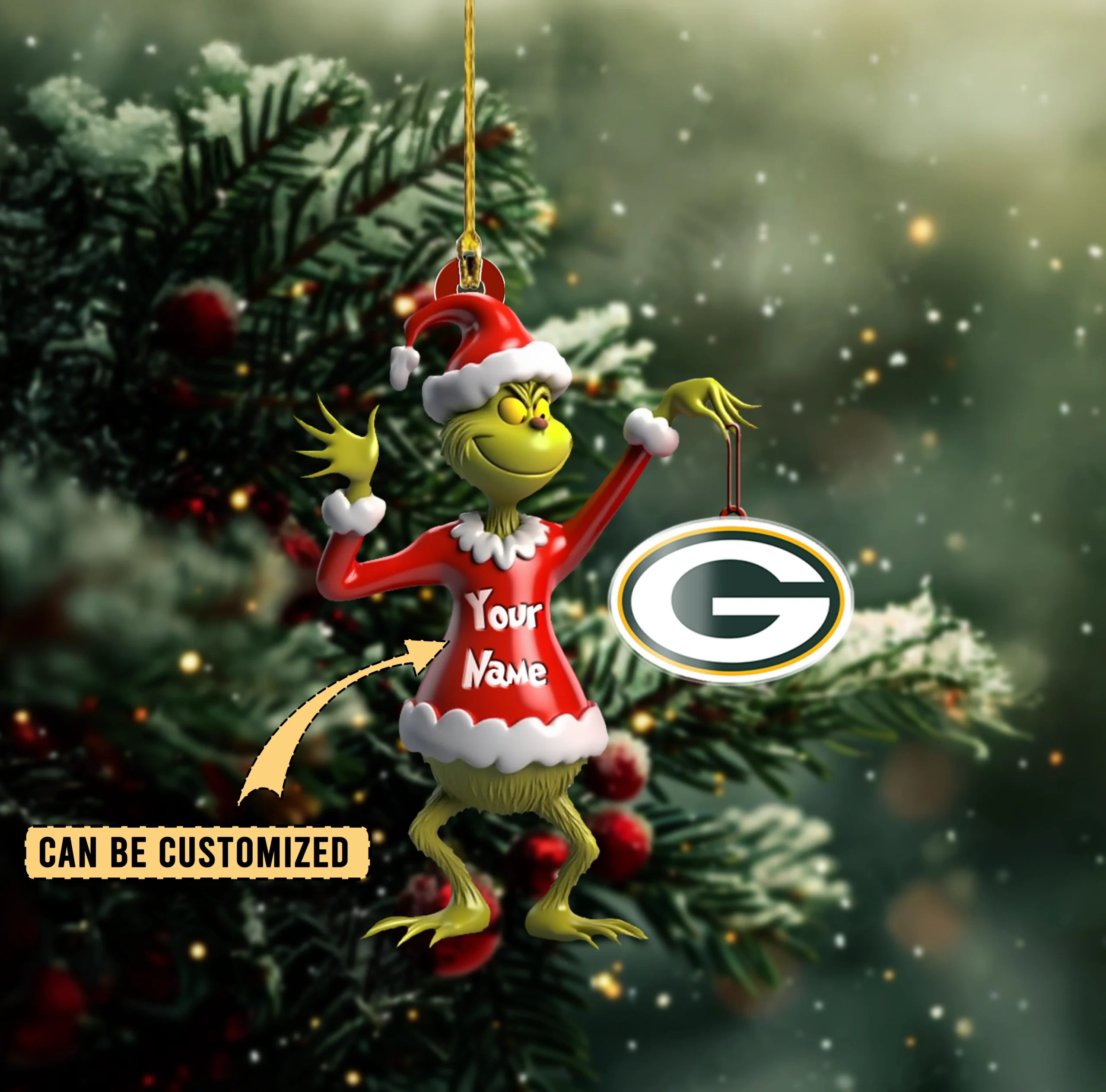 Sportswearmerch Green Bay Packers NFL x The Grinch Acrylic Ornament Gift For Fans