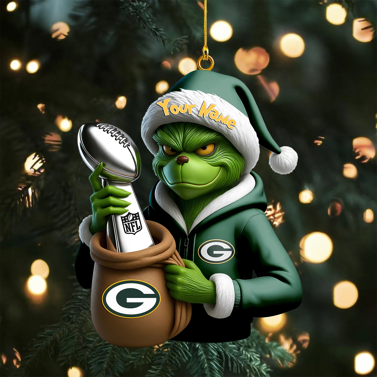Sportswearmerch Green Bay Packers NFL x The Grinch Acrylic Ornament Gift For Fans