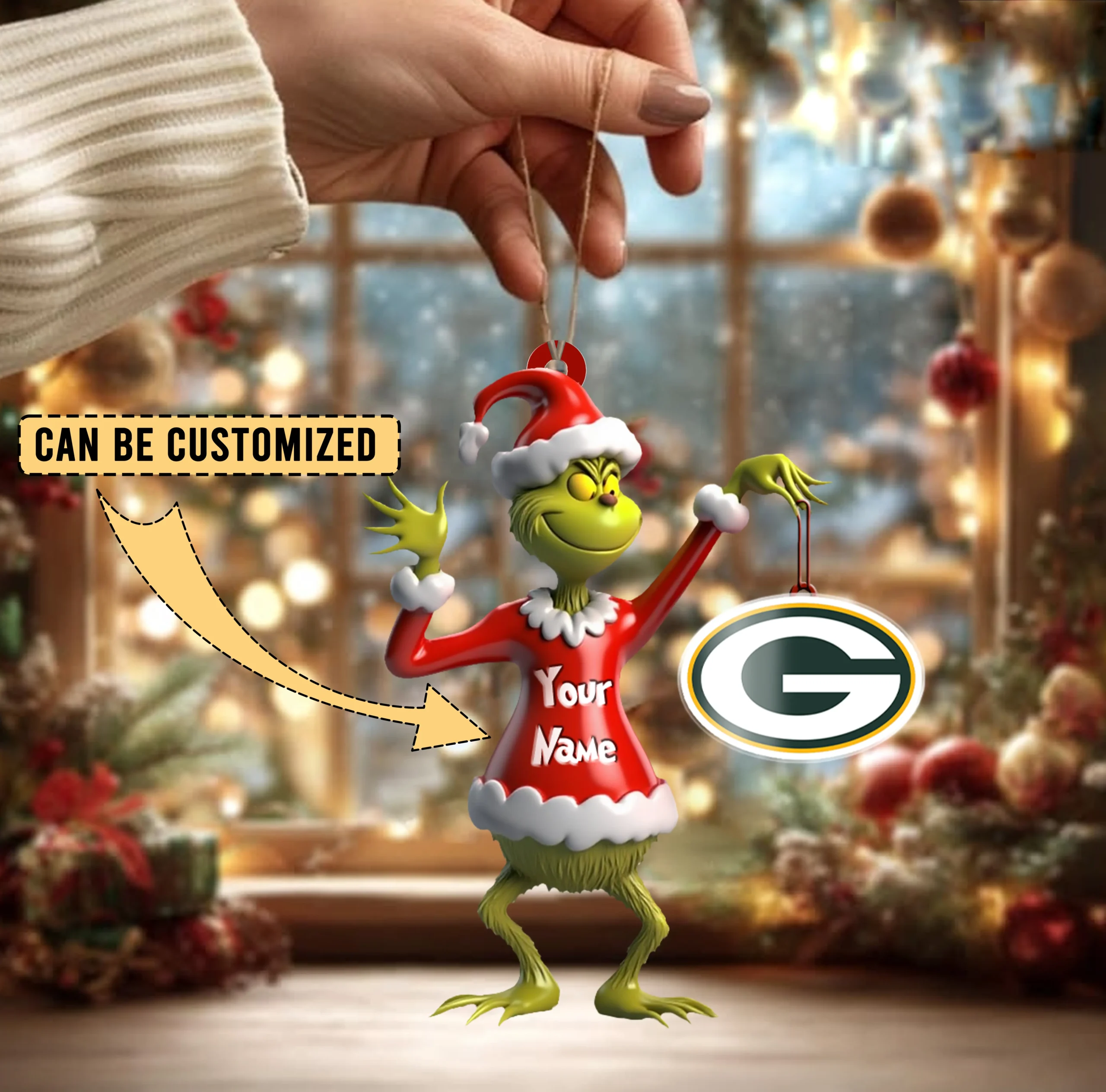 Sportswearmerch Green Bay Packers NFL x The Grinch Acrylic Ornament Gift For Fans