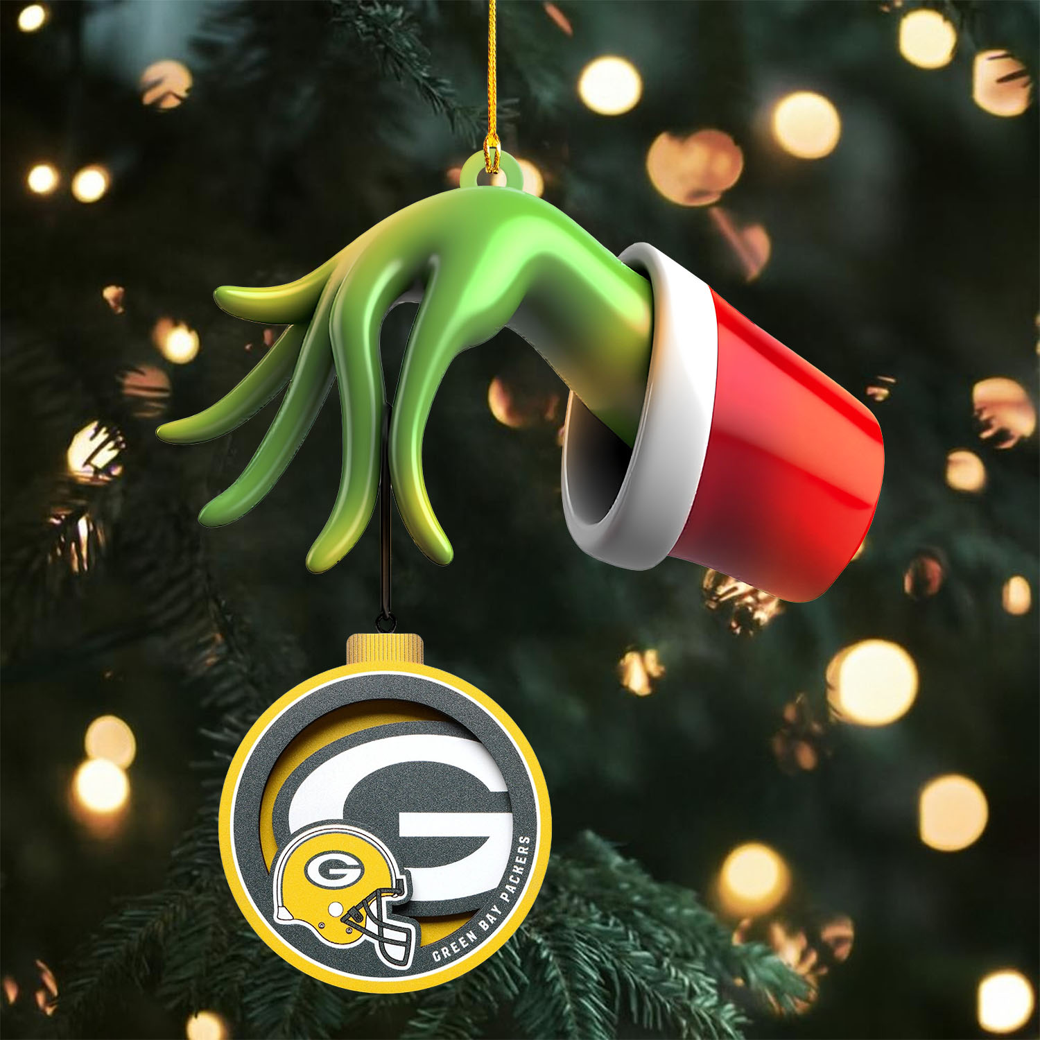 Sportswearmerch Green Bay Packers NFL x The Grinch Christmas Acrylic Mix Wooden Ornament Gift For Fans