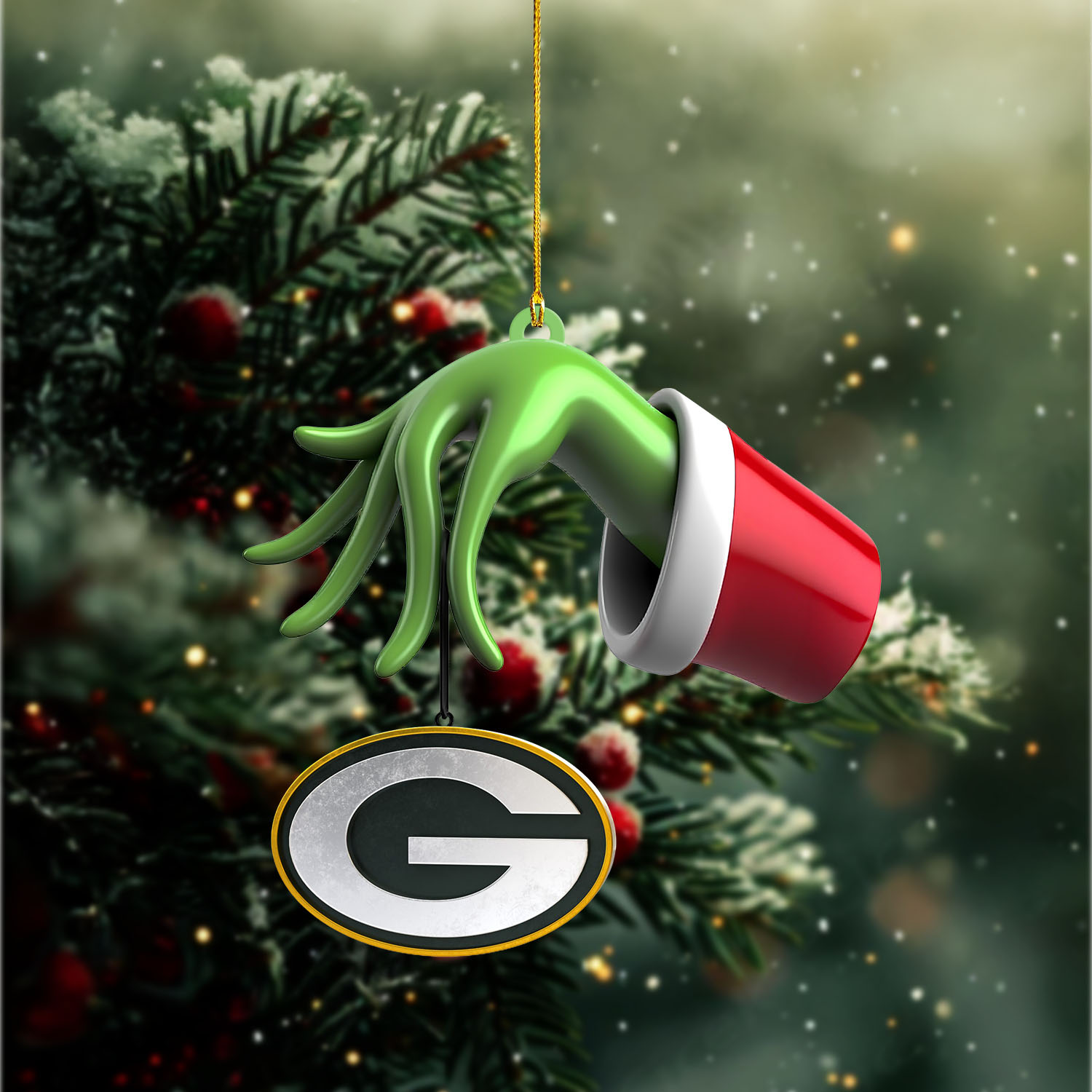 Sportswearmerch Green Bay Packers NFL x The Grinch Christmas Acrylic Mix Wooden Ornament Gift For Fans