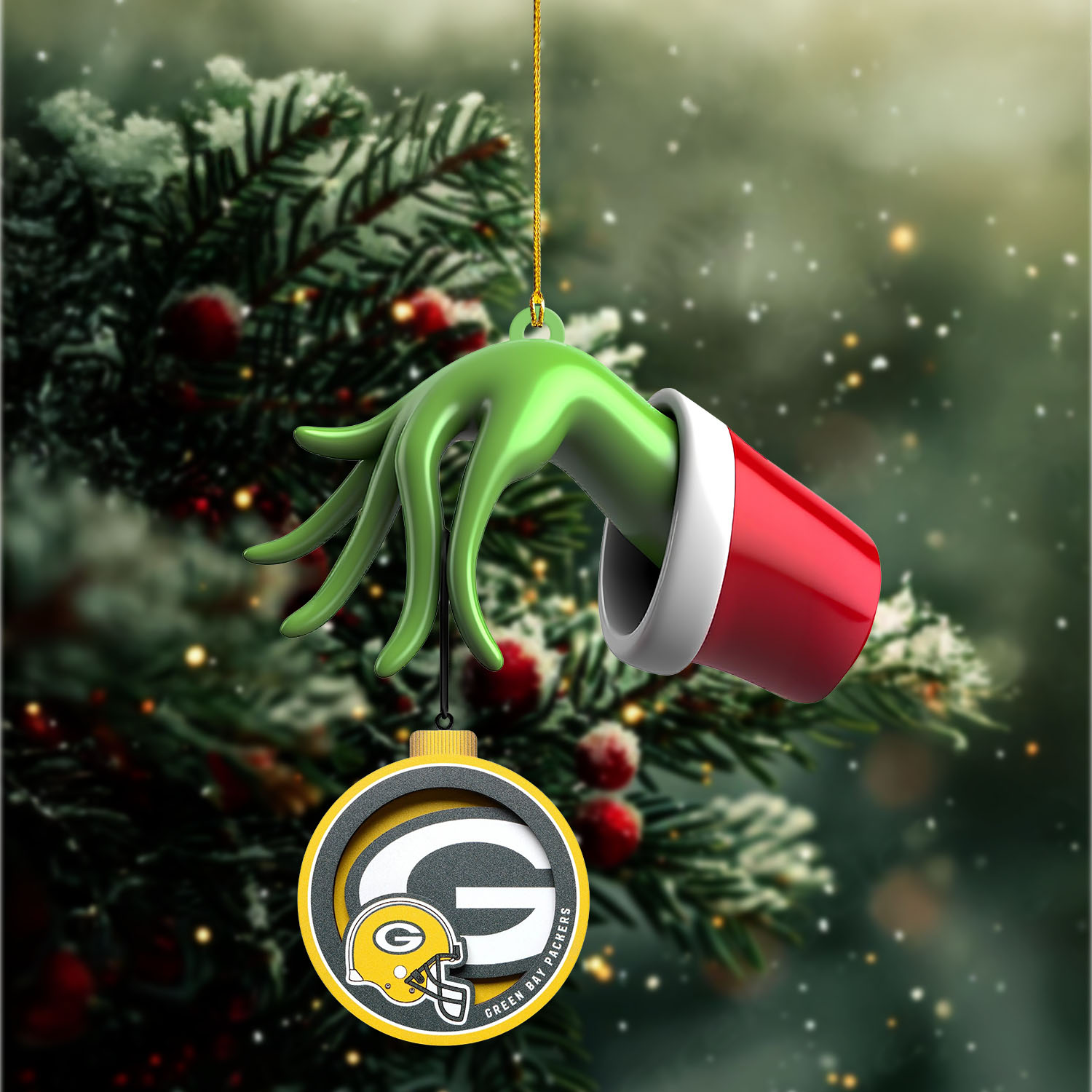 Sportswearmerch Green Bay Packers NFL x The Grinch Christmas Acrylic Mix Wooden Ornament Gift For Fans