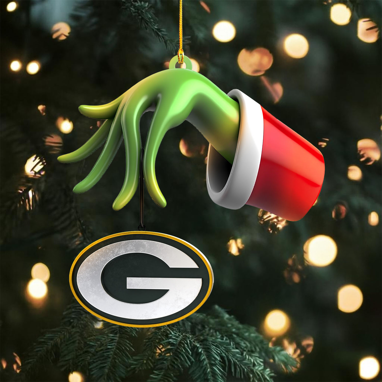 Sportswearmerch Green Bay Packers NFL x The Grinch Christmas Acrylic Mix Wooden Ornament Gift For Fans