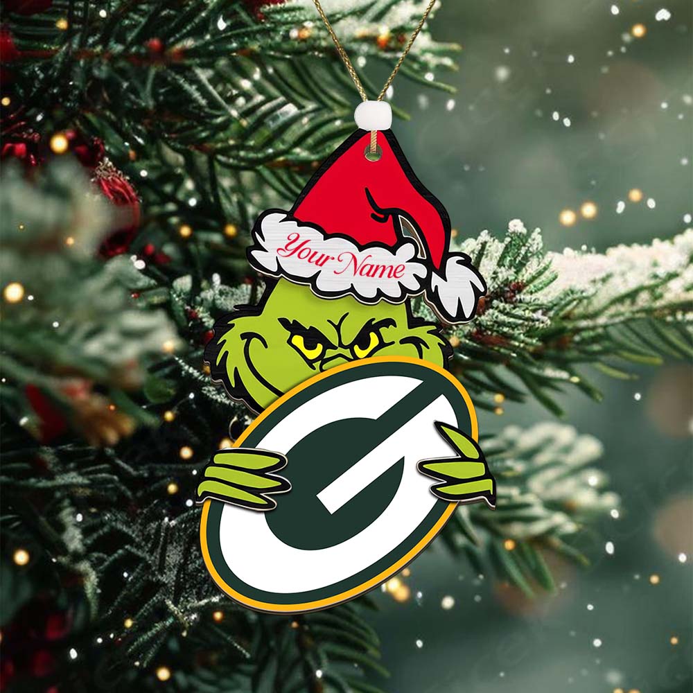 Sportswearmerch Green Bay Packers NFL x The Grinch Christmas Acrylic Ornament Gift For Fans