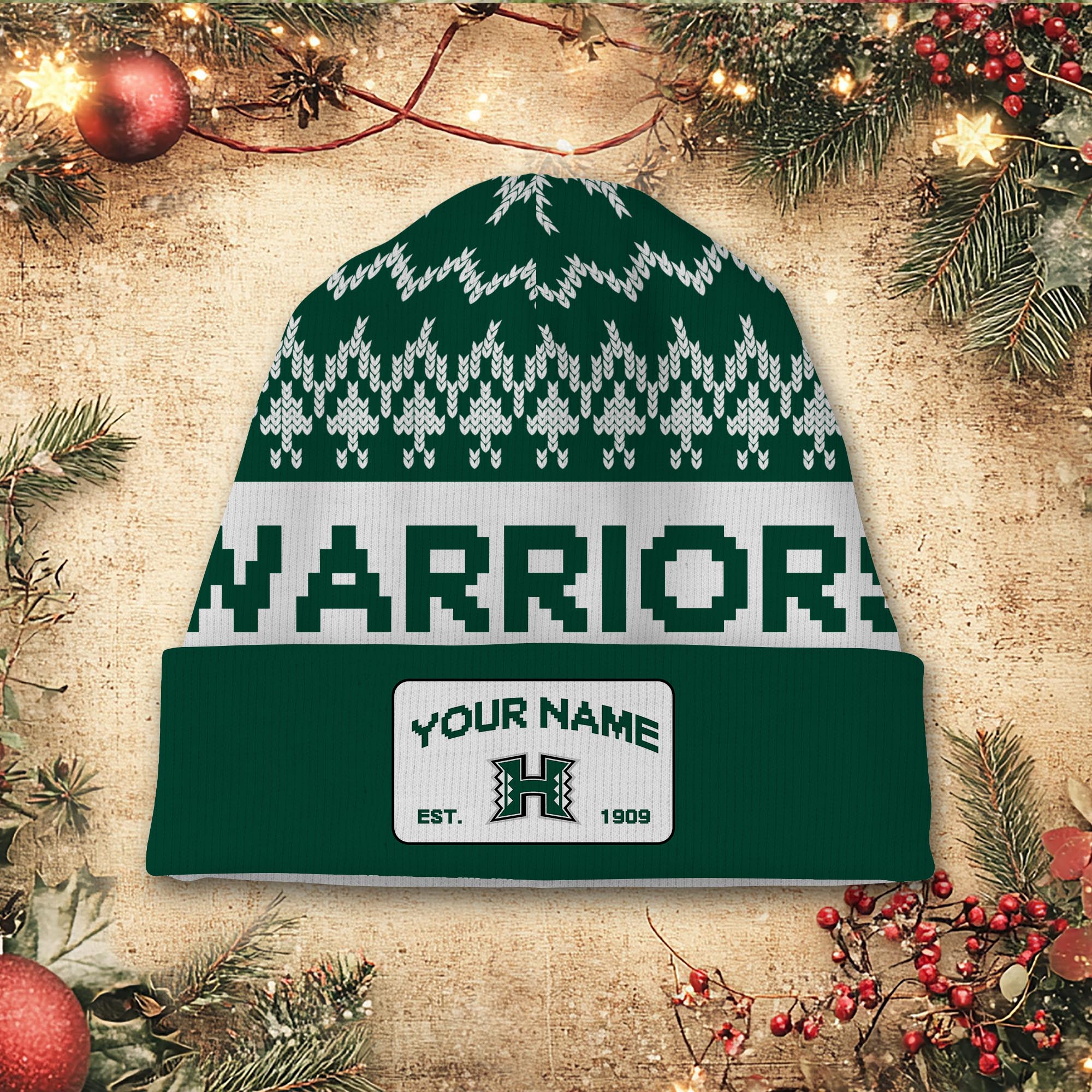 Sportswearmerch Hawai'i Rainbow Warriors NCAA Christmas Beanie Hat For Fan