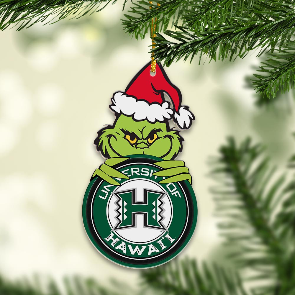 Sportswearmerch Hawai'i Rainbow Warriors NCAA x Grinch Christmas Acrylic Ornament For Fans