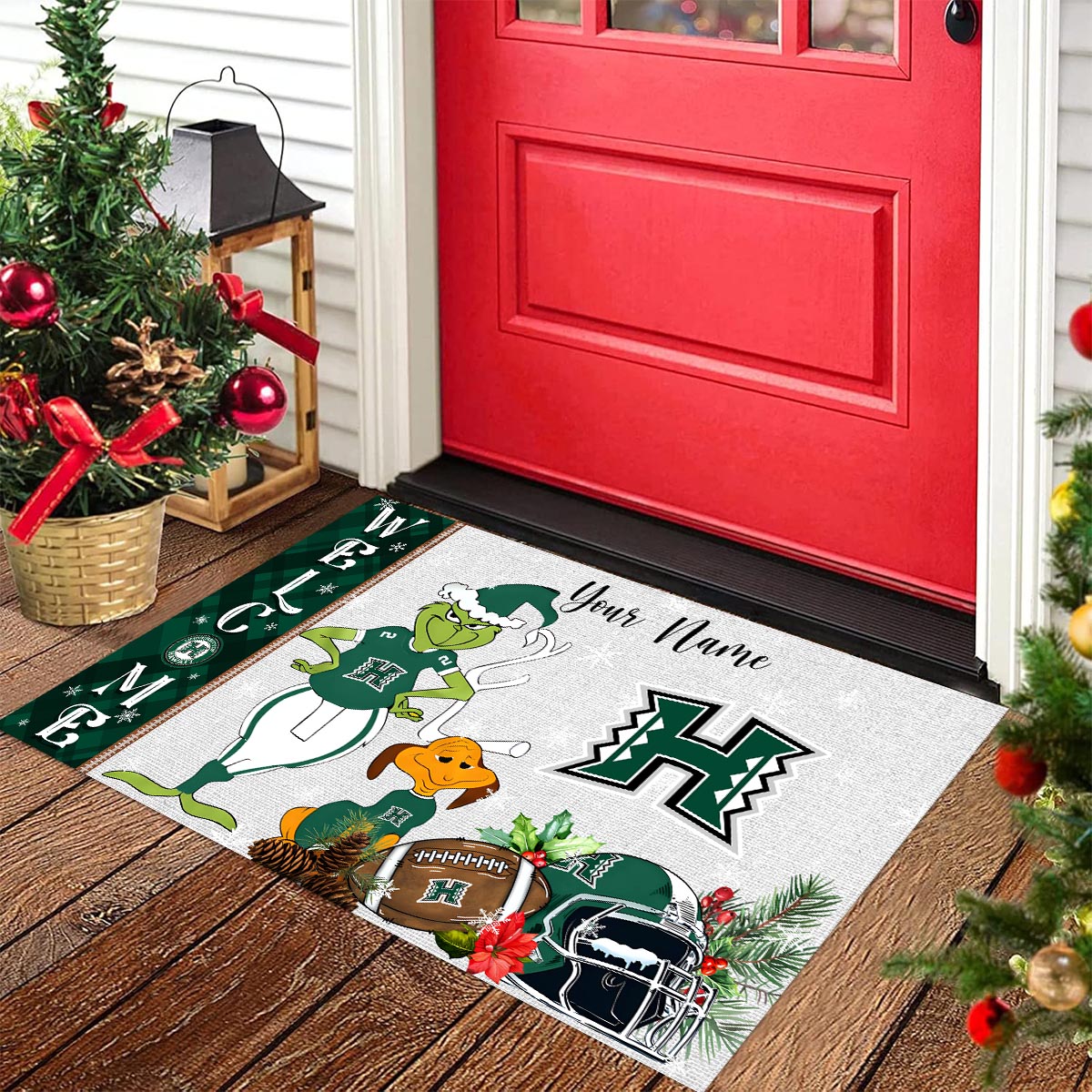 Sportswearmerch Hawai'i Rainbow Warriors NCAA x Grinch Christmas Welcome Football Doormat For Fan