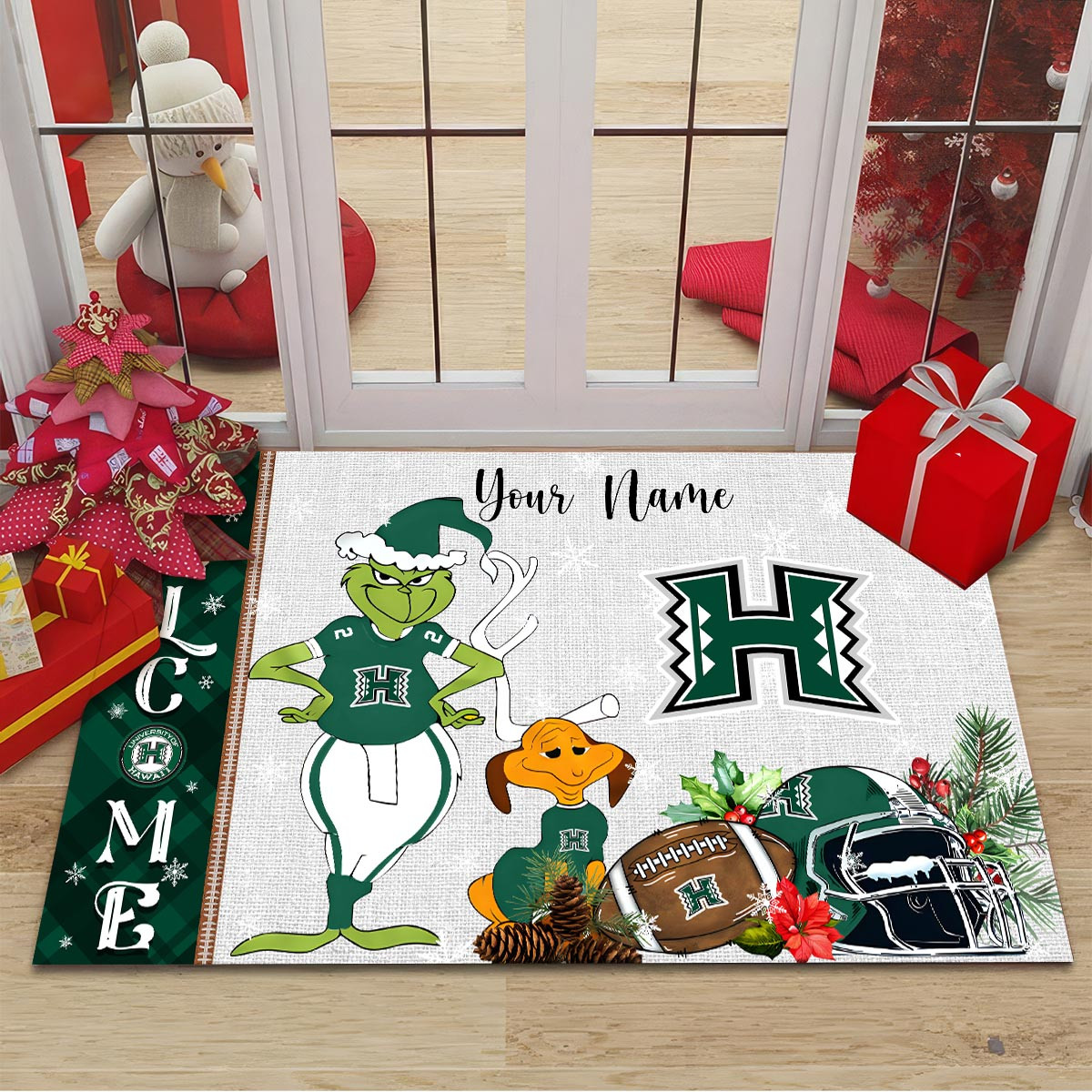 Sportswearmerch Hawai'i Rainbow Warriors NCAA x Grinch Christmas Welcome Football Doormat For Fan
