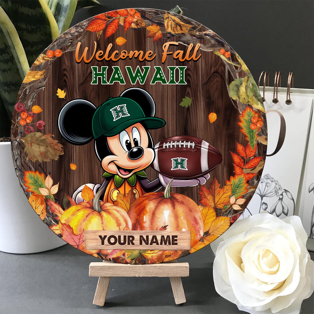 Sportswearmerch Hawai'i Rainbow Warriors NCAA x Mickey Round Wooden Sign For Fan