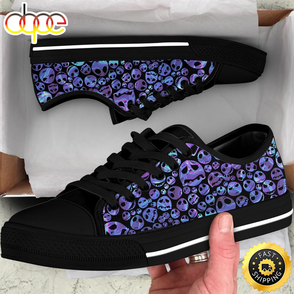 Sportswearmerch Hologram Jack Skellington Movie Faces Women Low Top Canvas Sneakers Shoes For Men And Women
