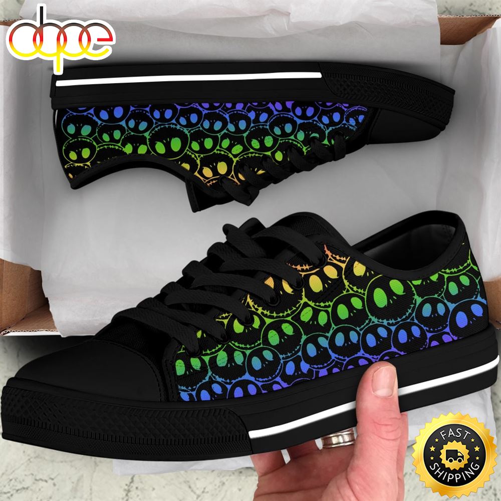 Sportswearmerch Hologram Jack Skellington Movie Women Low Top Canvas Sneakers Shoes For Men And Women