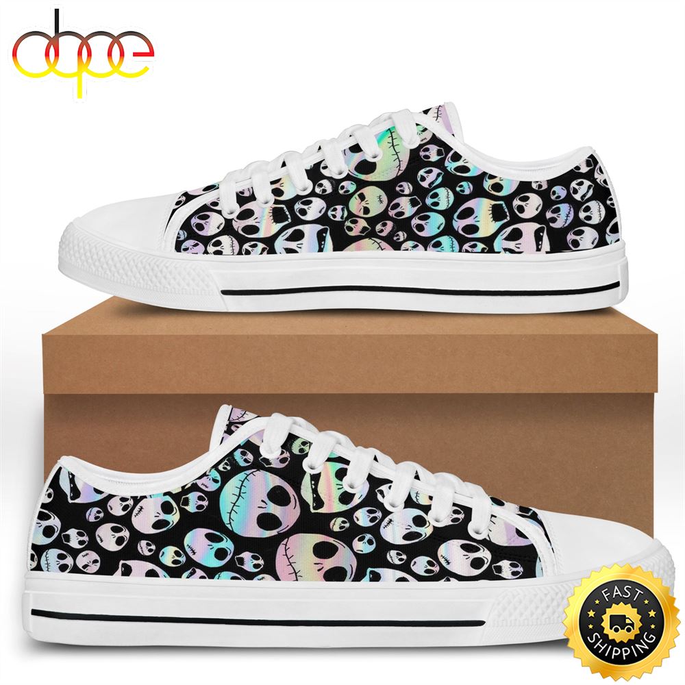 Sportswearmerch Hologram Jack Skellington Movie Women Low Top Canvas Sneakers Shoes For Men And Women