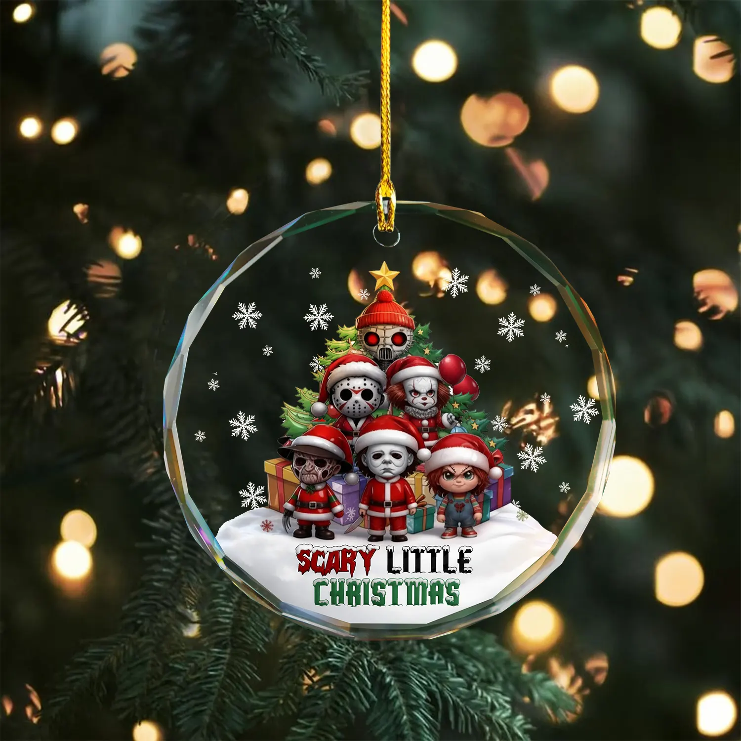 Sportswearmerch Horror Friends x Christmas Glass Ornament Gift For Fan